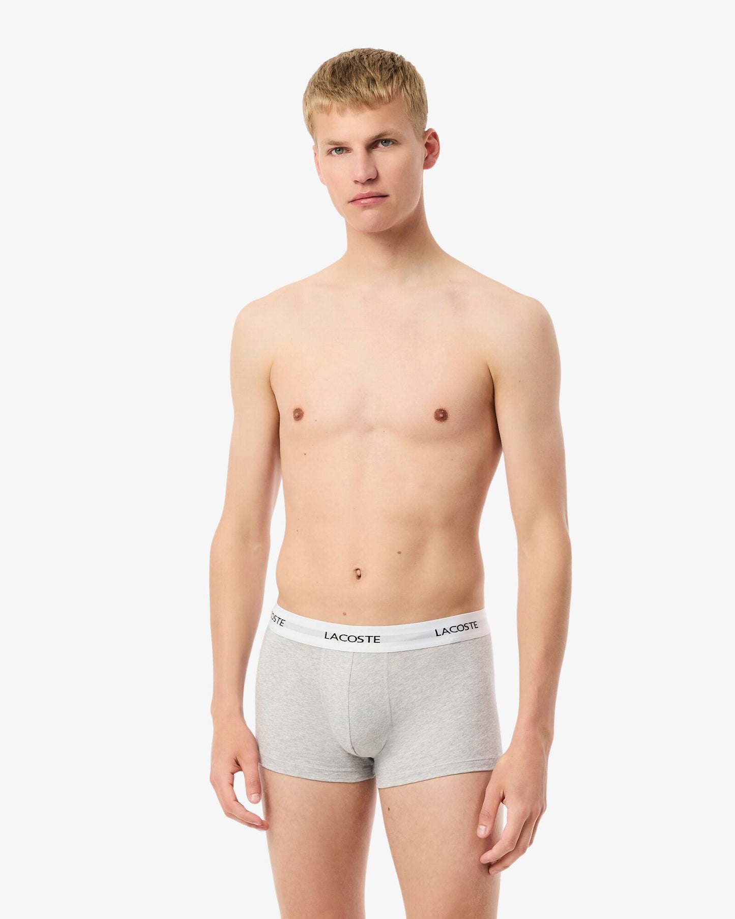 Lacoste 3-Pack Duo Waistband Stretch Cotton Mens Trunks - Black/White-Silver Chine NUA