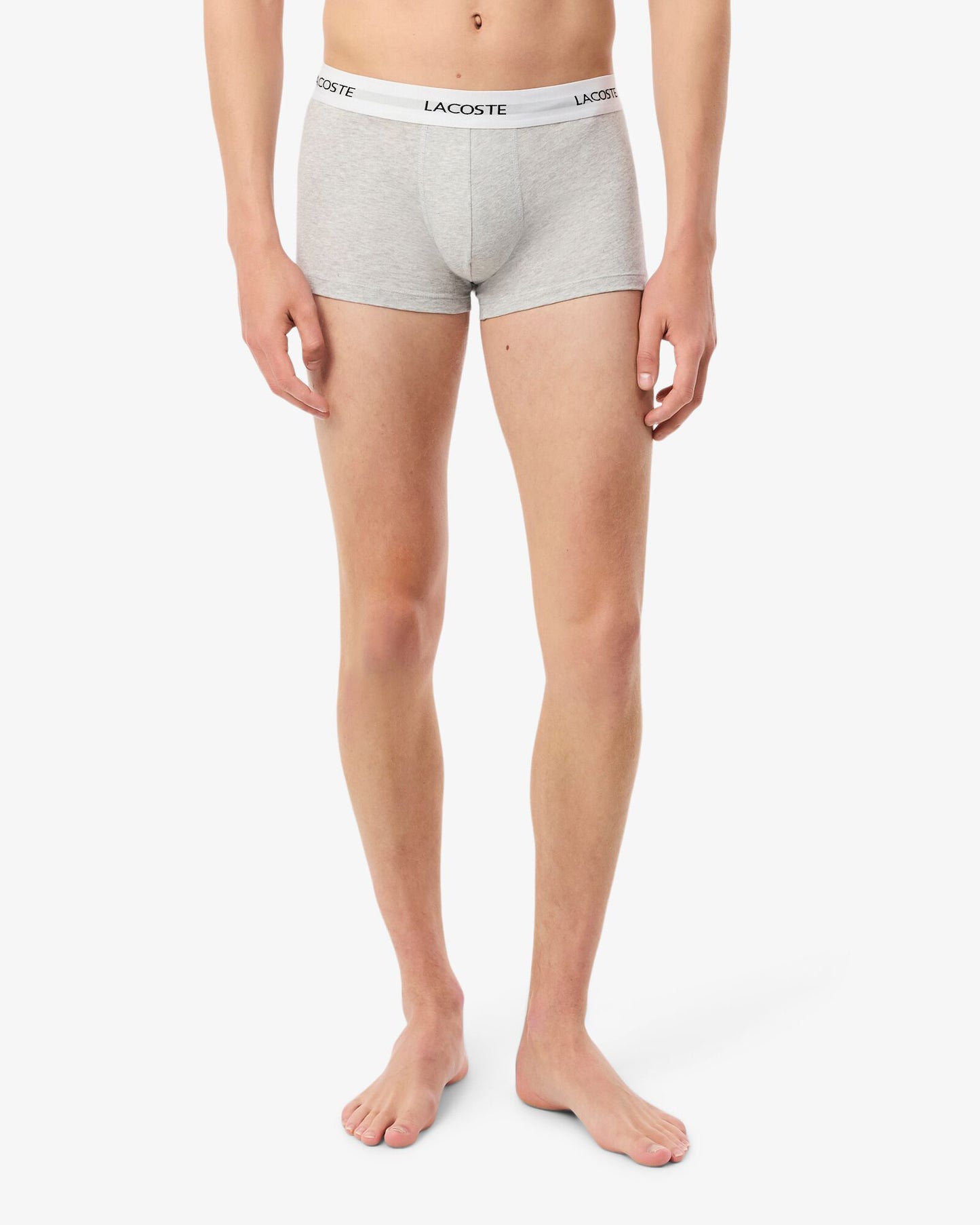 Lacoste 3-Pack Duo Waistband Stretch Cotton Mens Trunks - Black/White-Silver Chine NUA