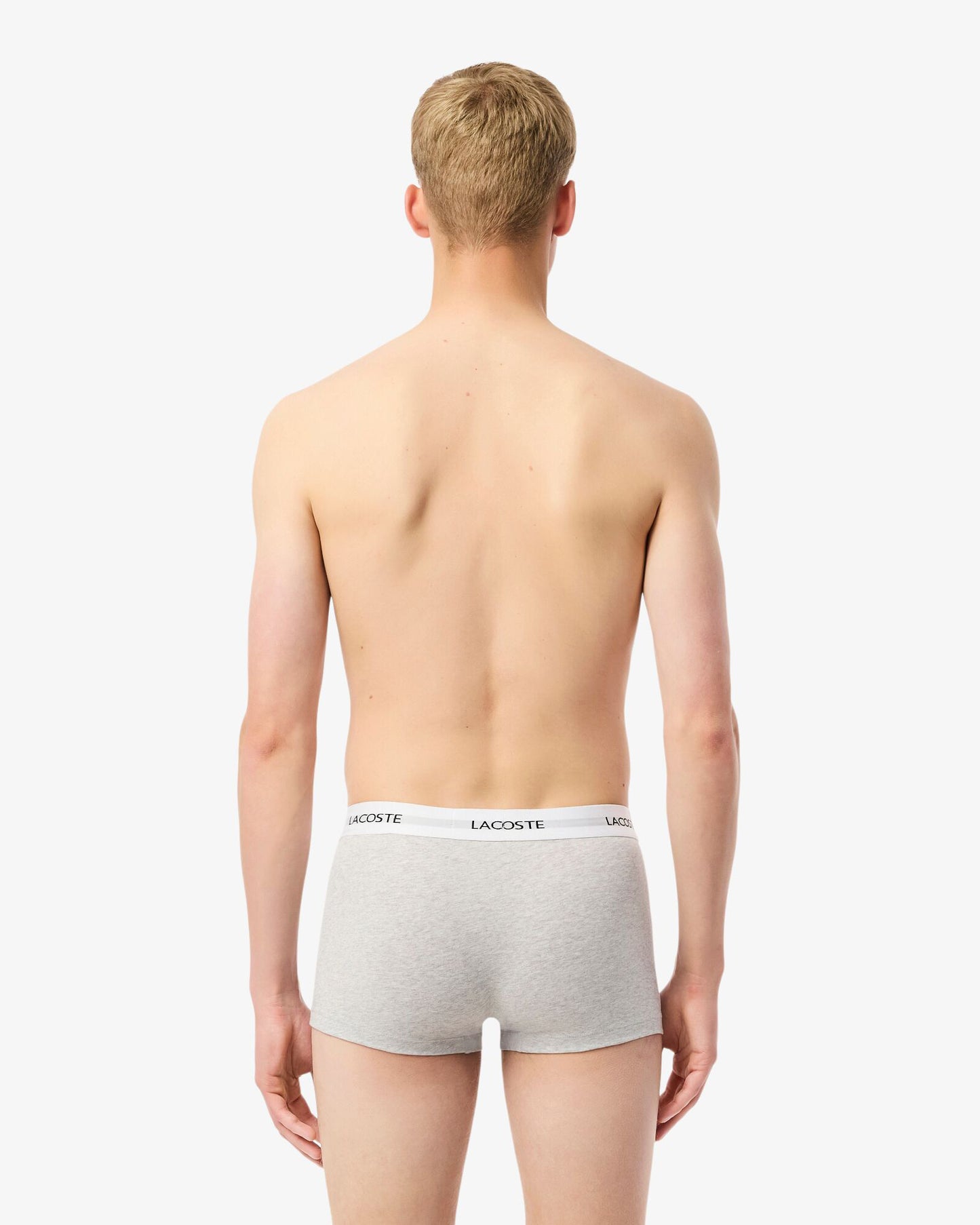 Lacoste 3-Pack Duo Waistband Stretch Cotton Mens Trunks - Black/White-Silver Chine NUA
