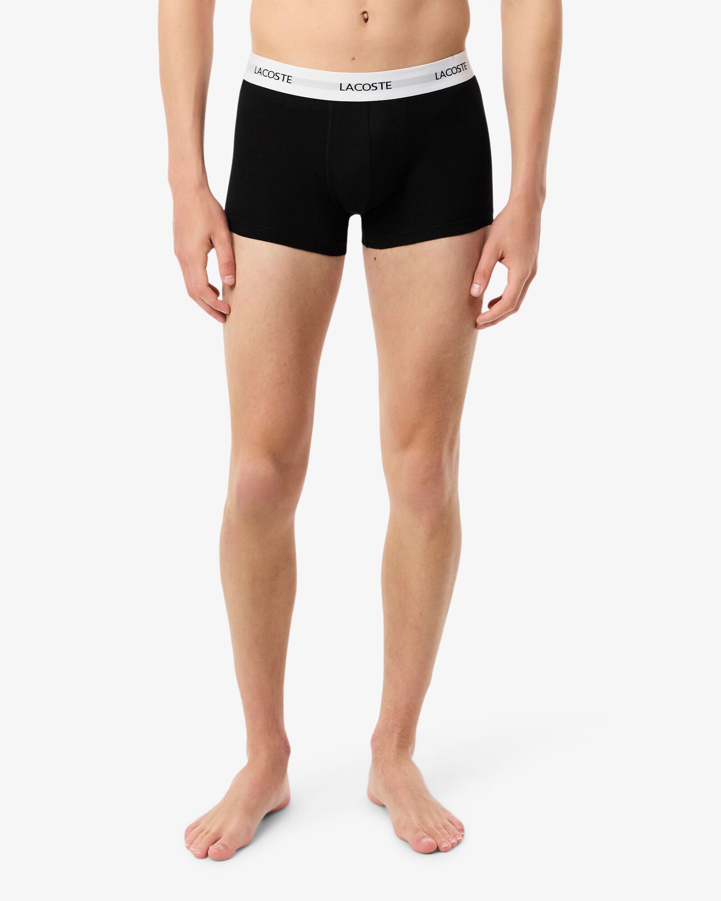 Lacoste 3-Pack Duo Waistband Stretch Cotton Mens Trunks - Black/White-Silver Chine NUA