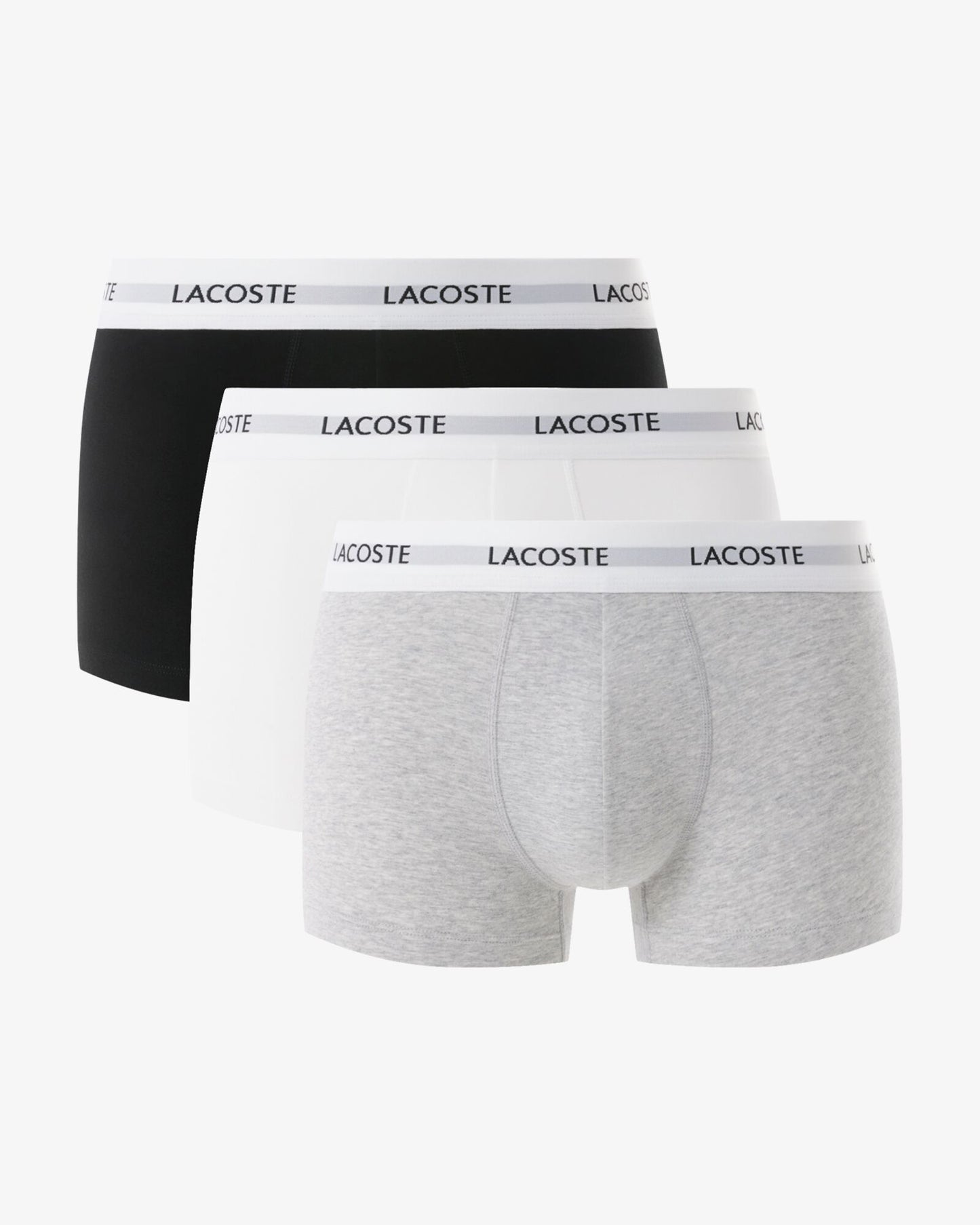 Lacoste 3-Pack Duo Waistband Stretch Cotton Mens Trunks - Black/White-Silver Chine NUA