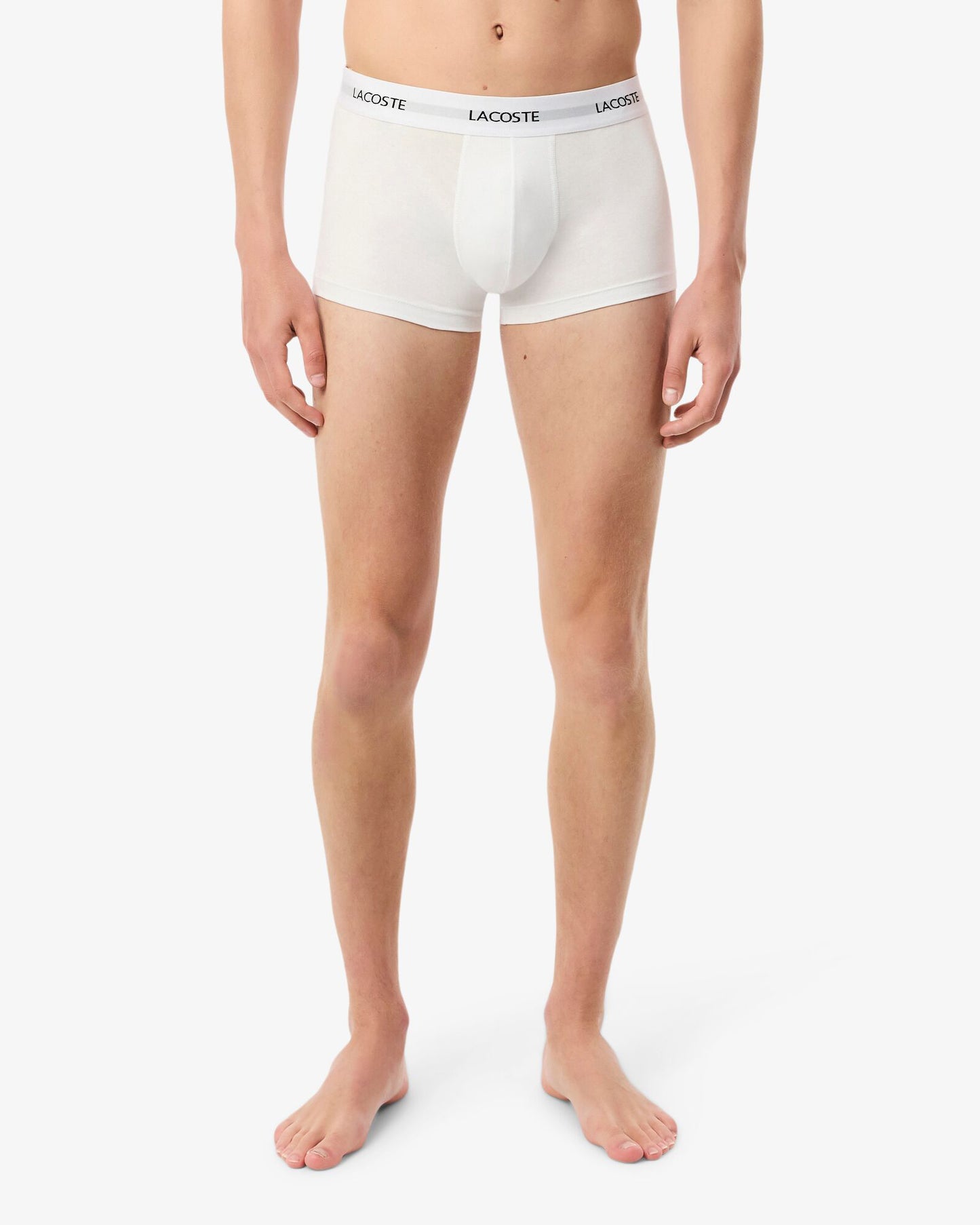 Lacoste 3-Pack Duo Waistband Stretch Cotton Mens Trunks - Black/White-Silver Chine NUA