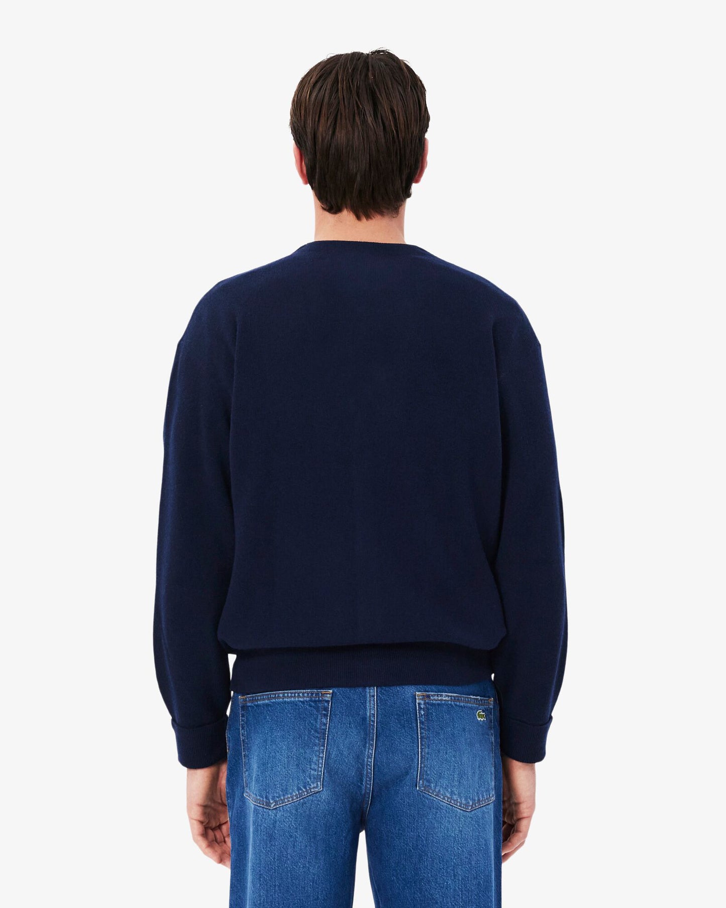 Lacoste Relaxed Fit Moss Stitch Mens Wool Cardigan - Navy Blue 166