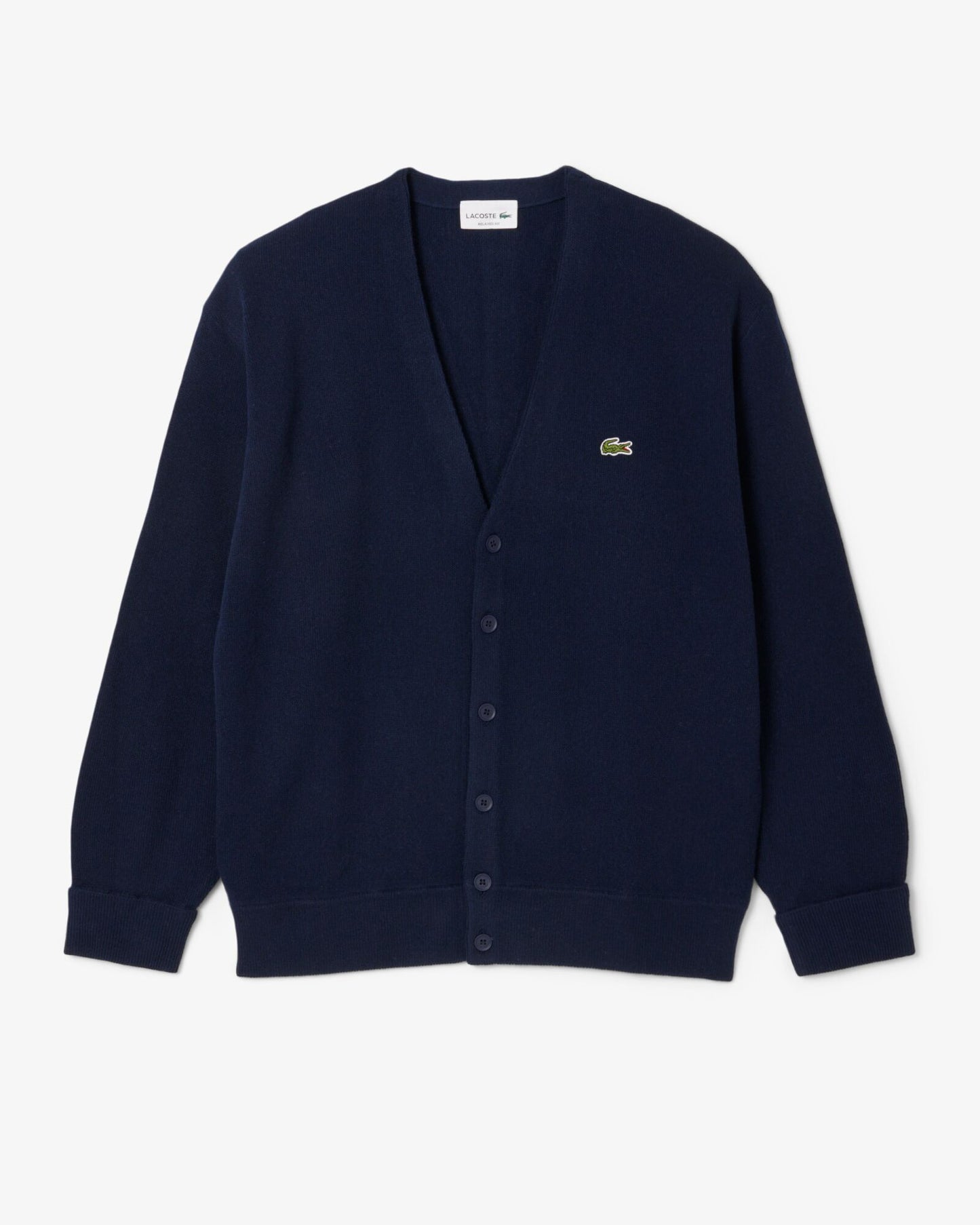 Lacoste Relaxed Fit Moss Stitch Mens Wool Cardigan - Navy Blue 166