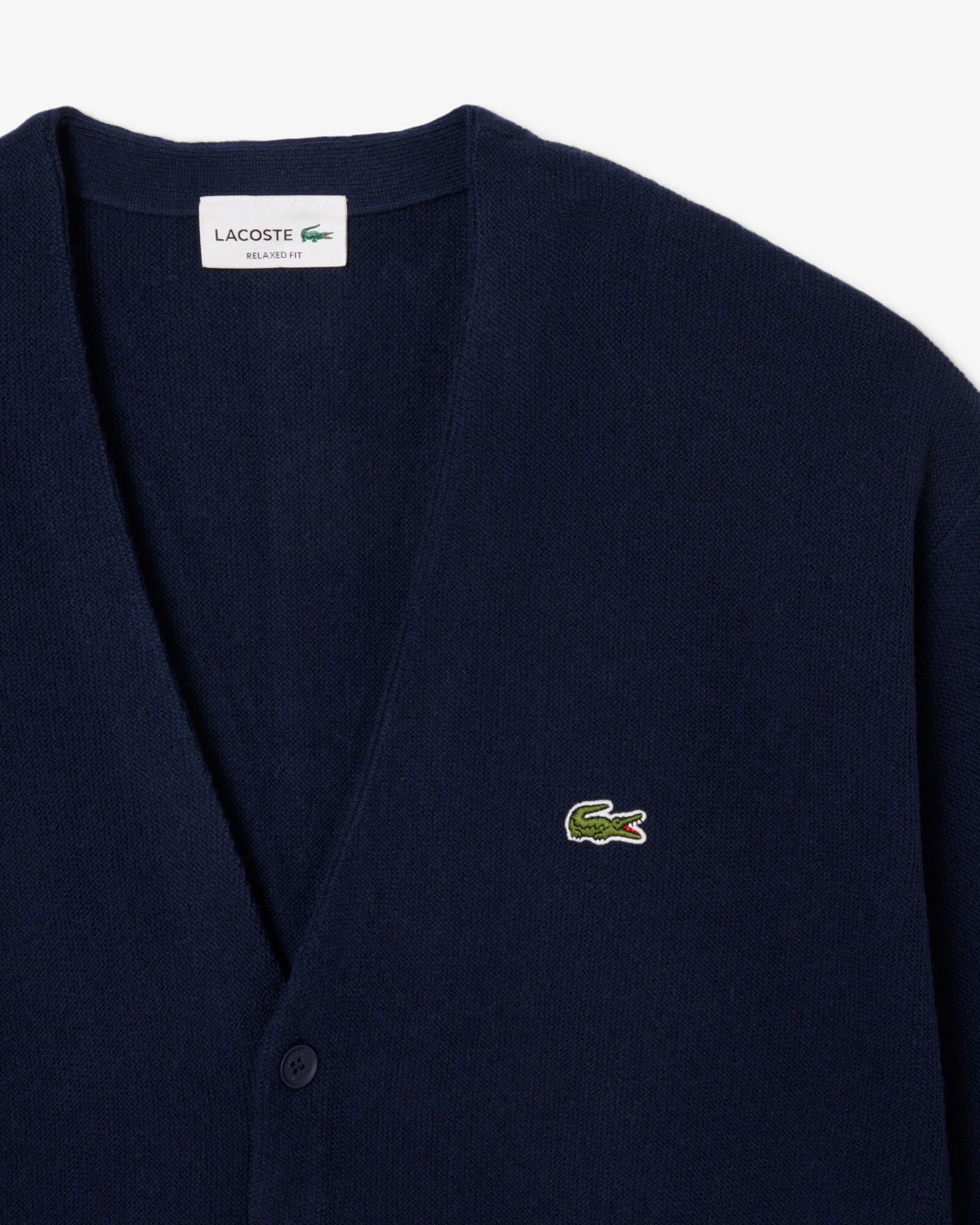 Lacoste Relaxed Fit Moss Stitch Mens Wool Cardigan - Navy Blue 166