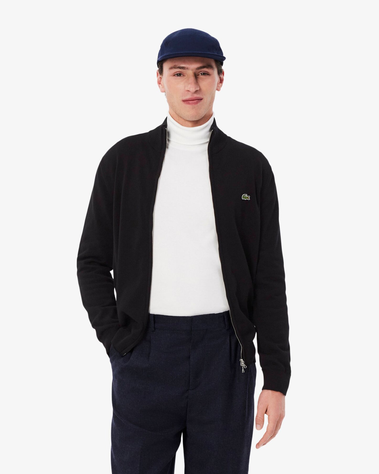 Lacoste High Neck Zipped Cotton Mens Sweater - Black 031