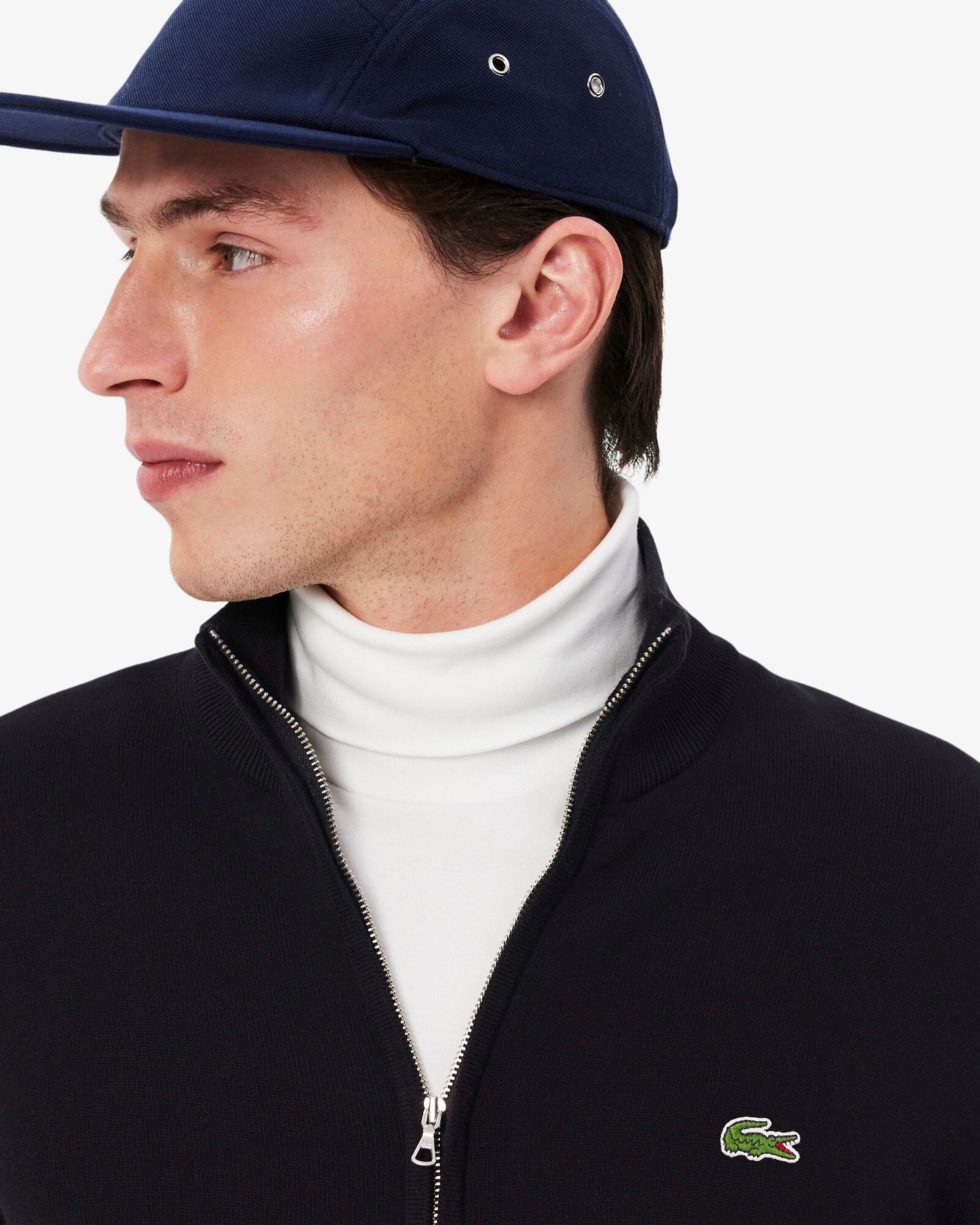 Lacoste High Neck Zipped Cotton Mens Sweater - Black 031