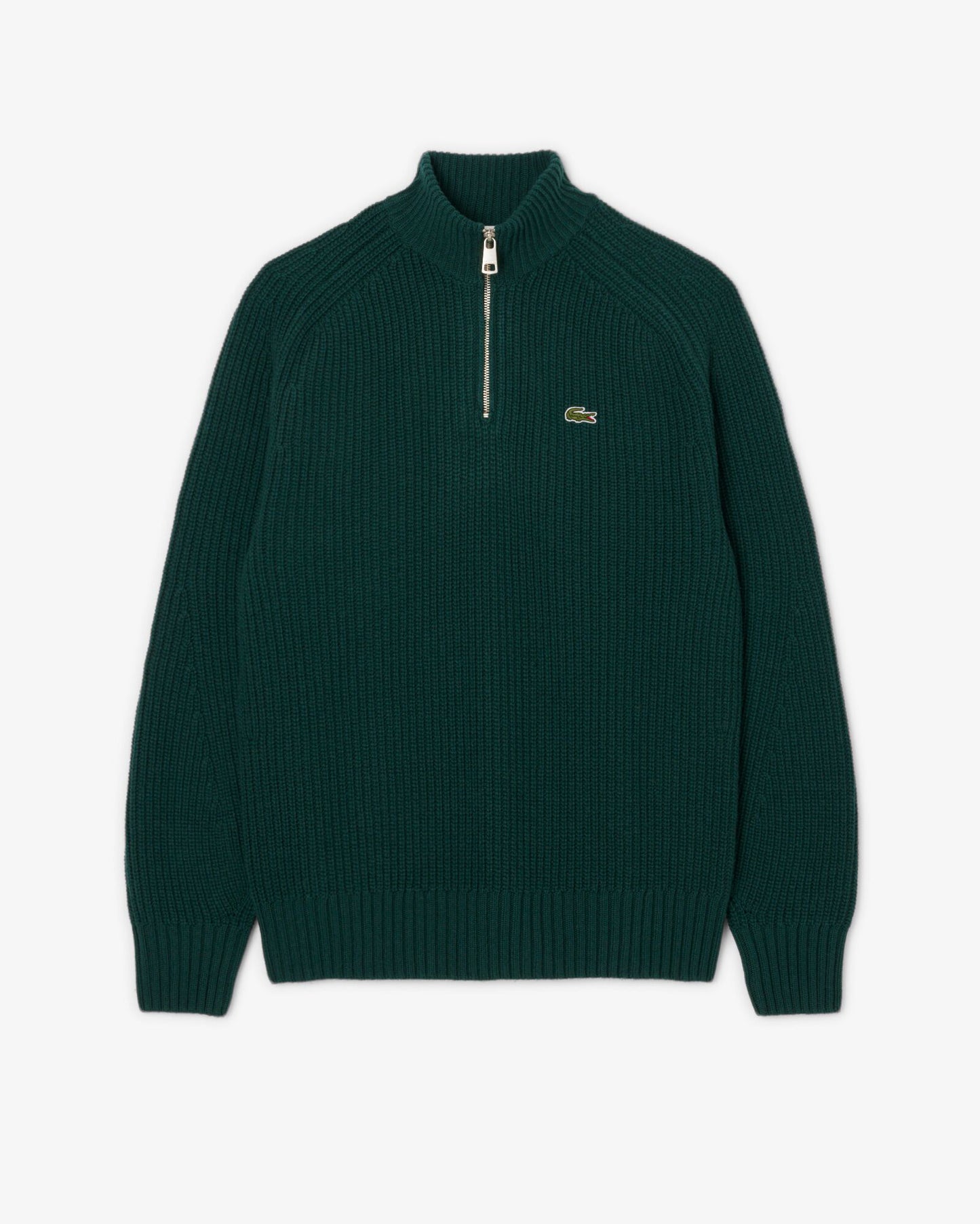 Lacoste High Zip Neck Thick Rib Knit Mens Wool Sweater - Sinople YZP