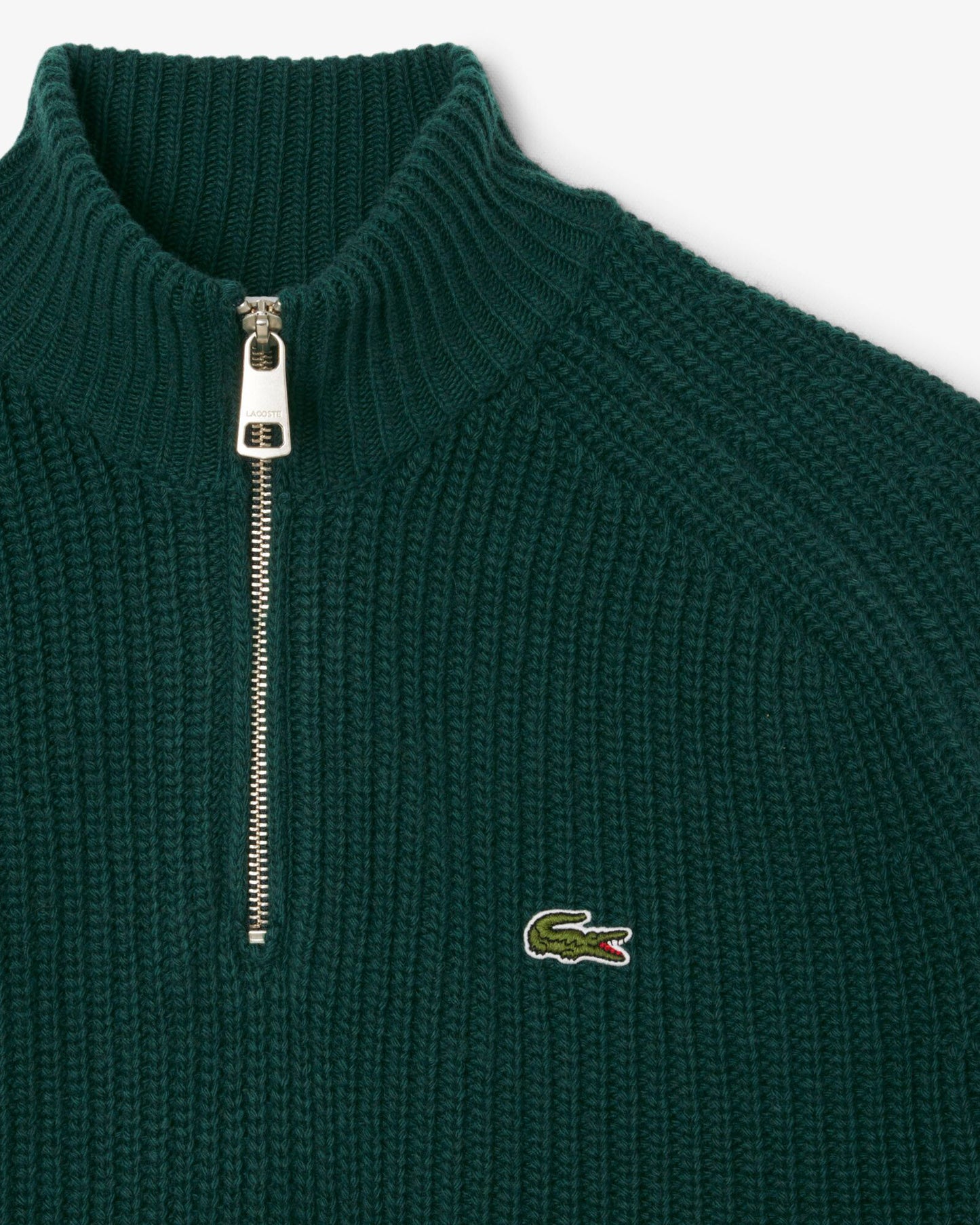 Lacoste High Zip Neck Thick Rib Knit Mens Wool Sweater - Sinople YZP