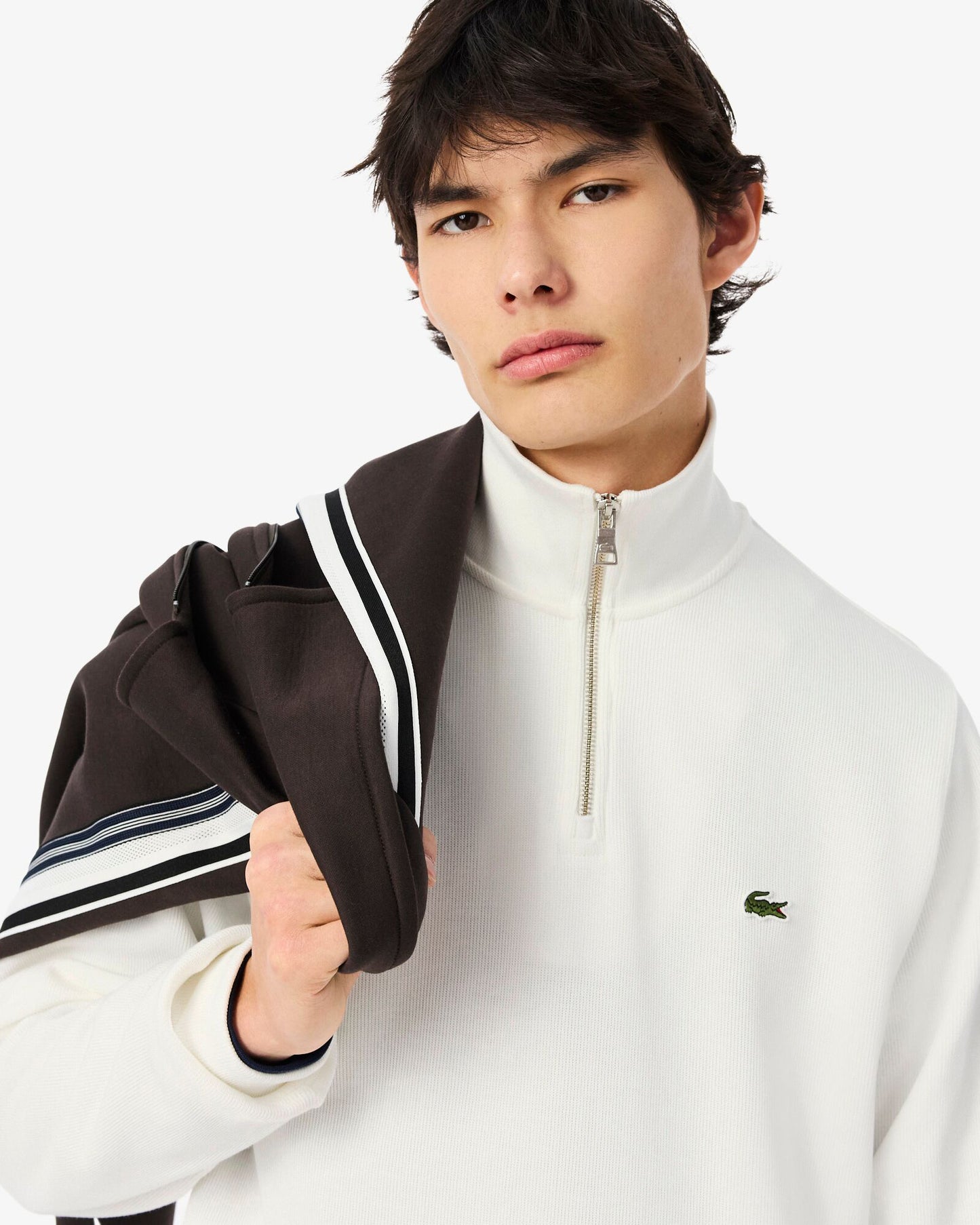 Lacoste Mens Zippered Stand-Up Collar Cotton Sweatshirt - Flour 70V