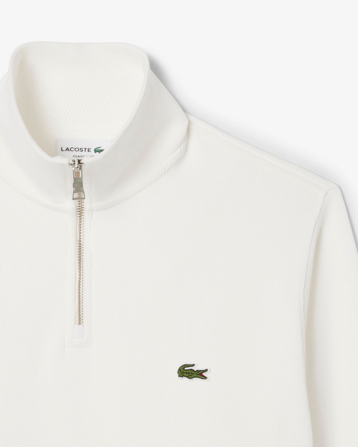 Lacoste Mens Zippered Stand-Up Collar Cotton Sweatshirt - Flour 70V