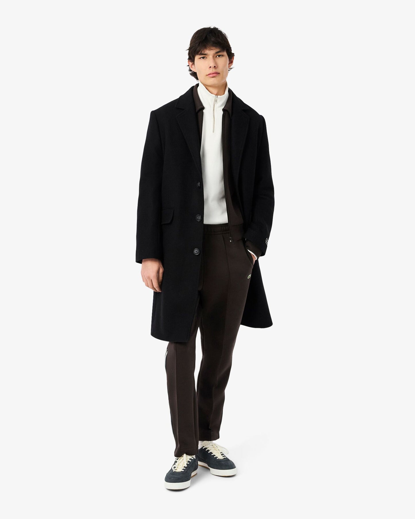 Lacoste Mens Zippered Stand-Up Collar Cotton Sweatshirt - Flour 70V