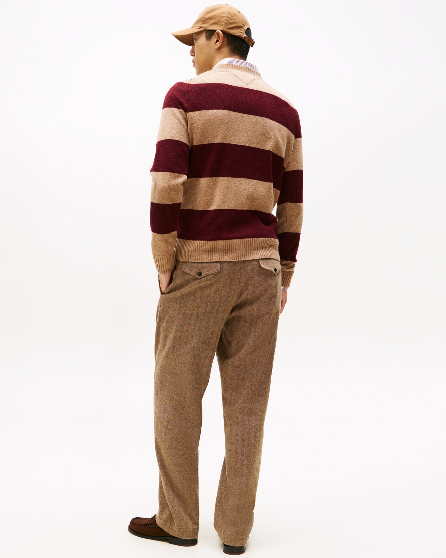 Tommy Hilfiger Lambswool Mens Crew Neck Jumper - Safari Canvas Heather/Deep Burgundy Heather
