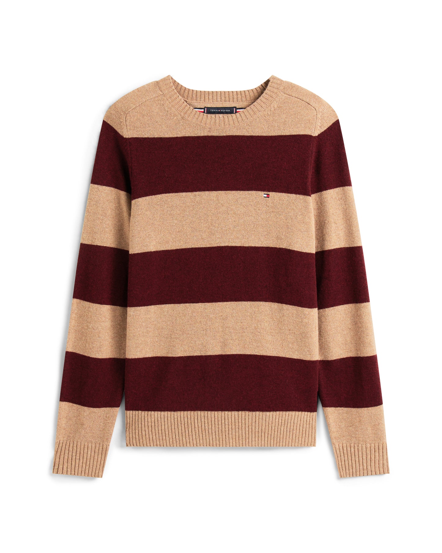 Tommy Hilfiger Lambswool Mens Crew Neck Jumper - Safari Canvas Heather/Deep Burgundy Heather