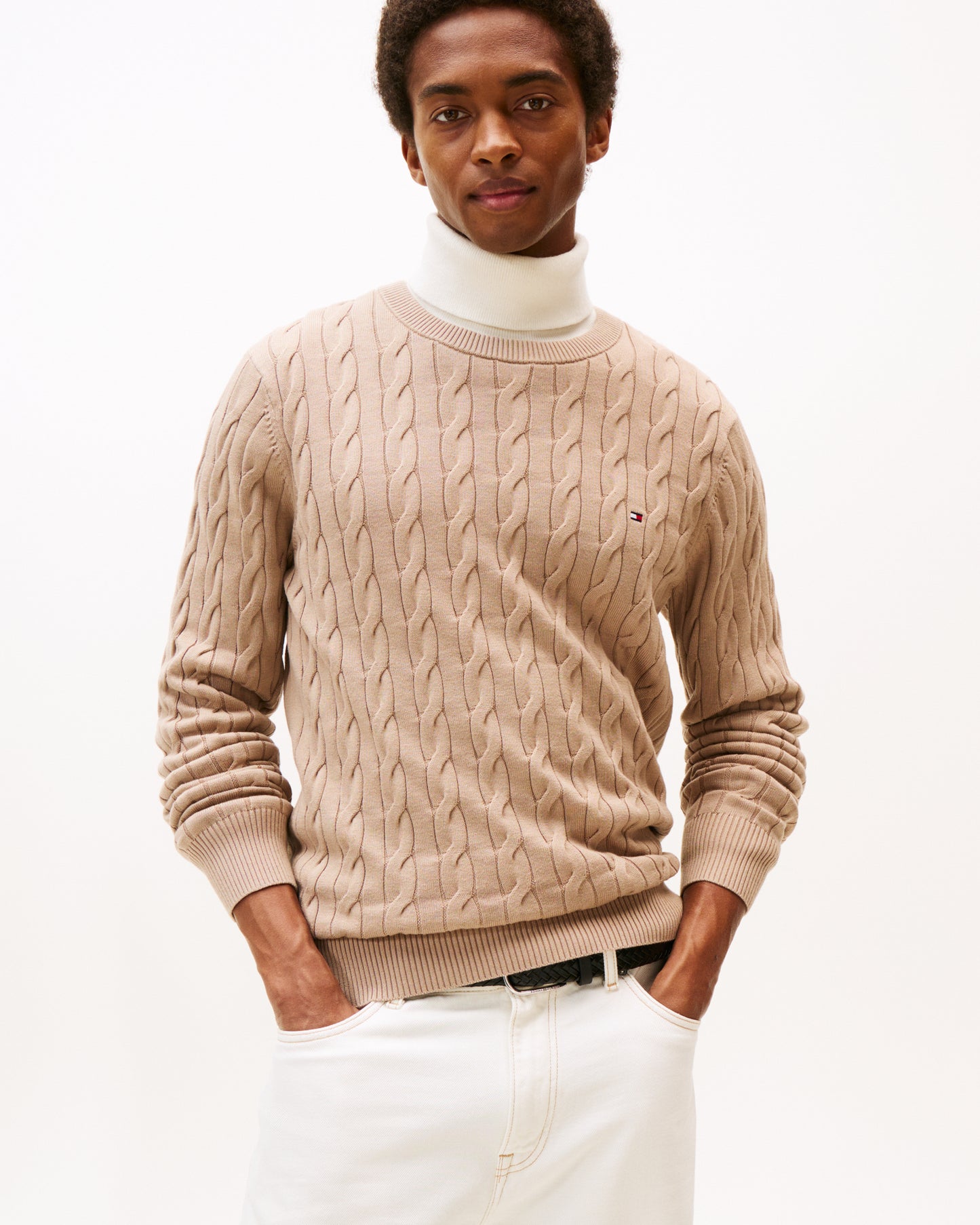 Tommy Hilfiger Classic Cable Mens Crew Jumper - Coastal Taupe