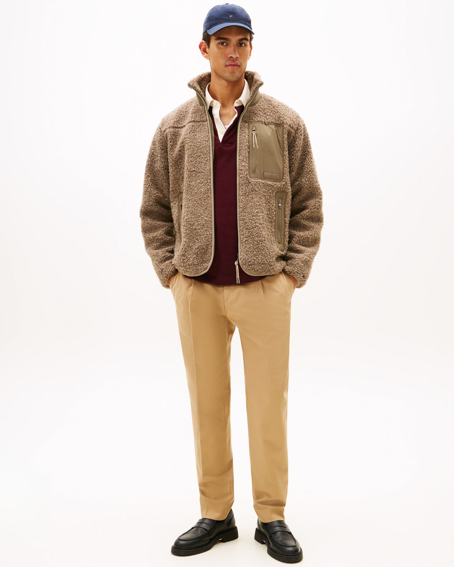 Tommy Hilfiger Teddy Fleece Zipped Pocket Mens Full-Zip Sweatshirt - Coastal Taupe