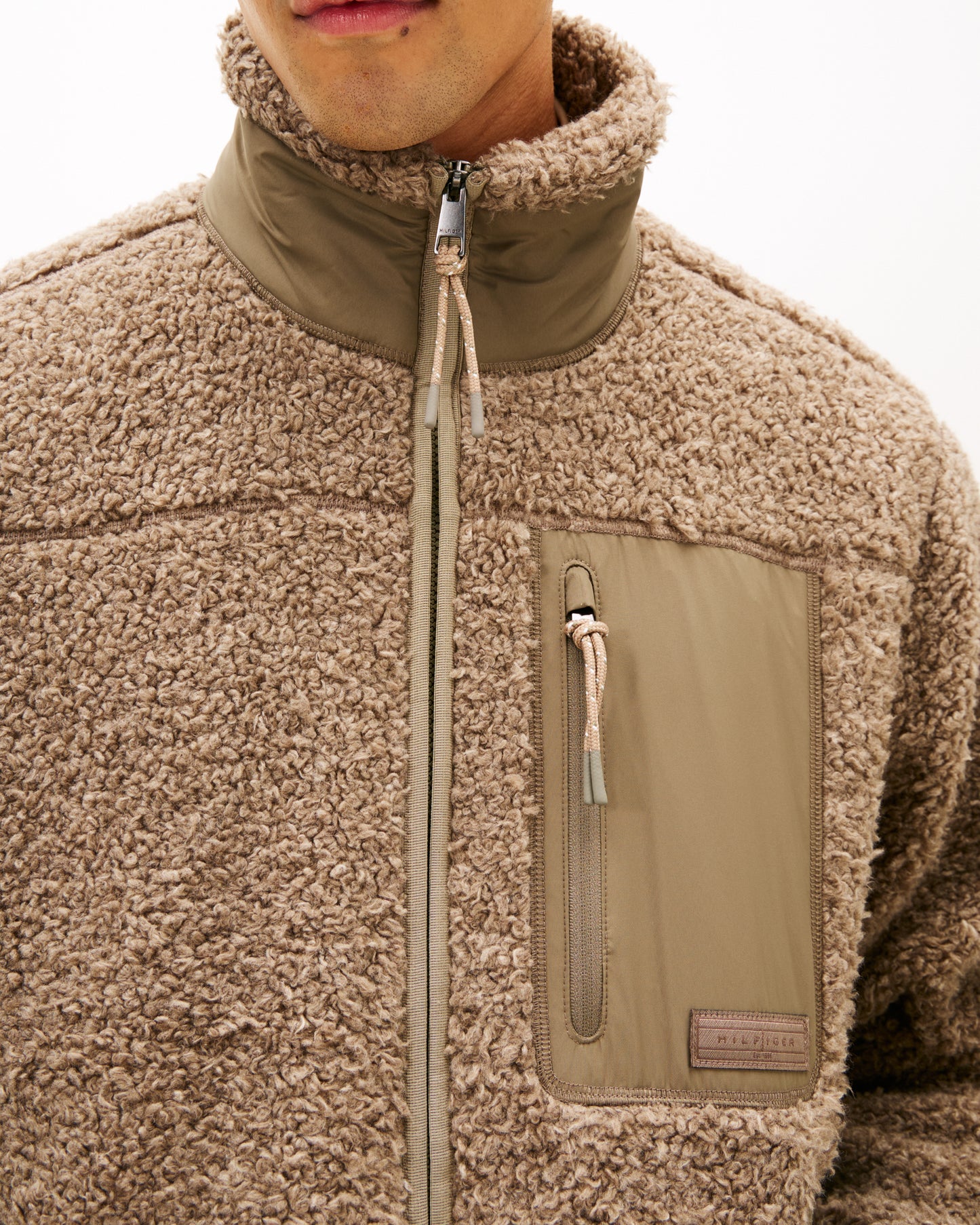 Tommy Hilfiger Teddy Fleece Zipped Pocket Mens Full-Zip Sweatshirt - Coastal Taupe