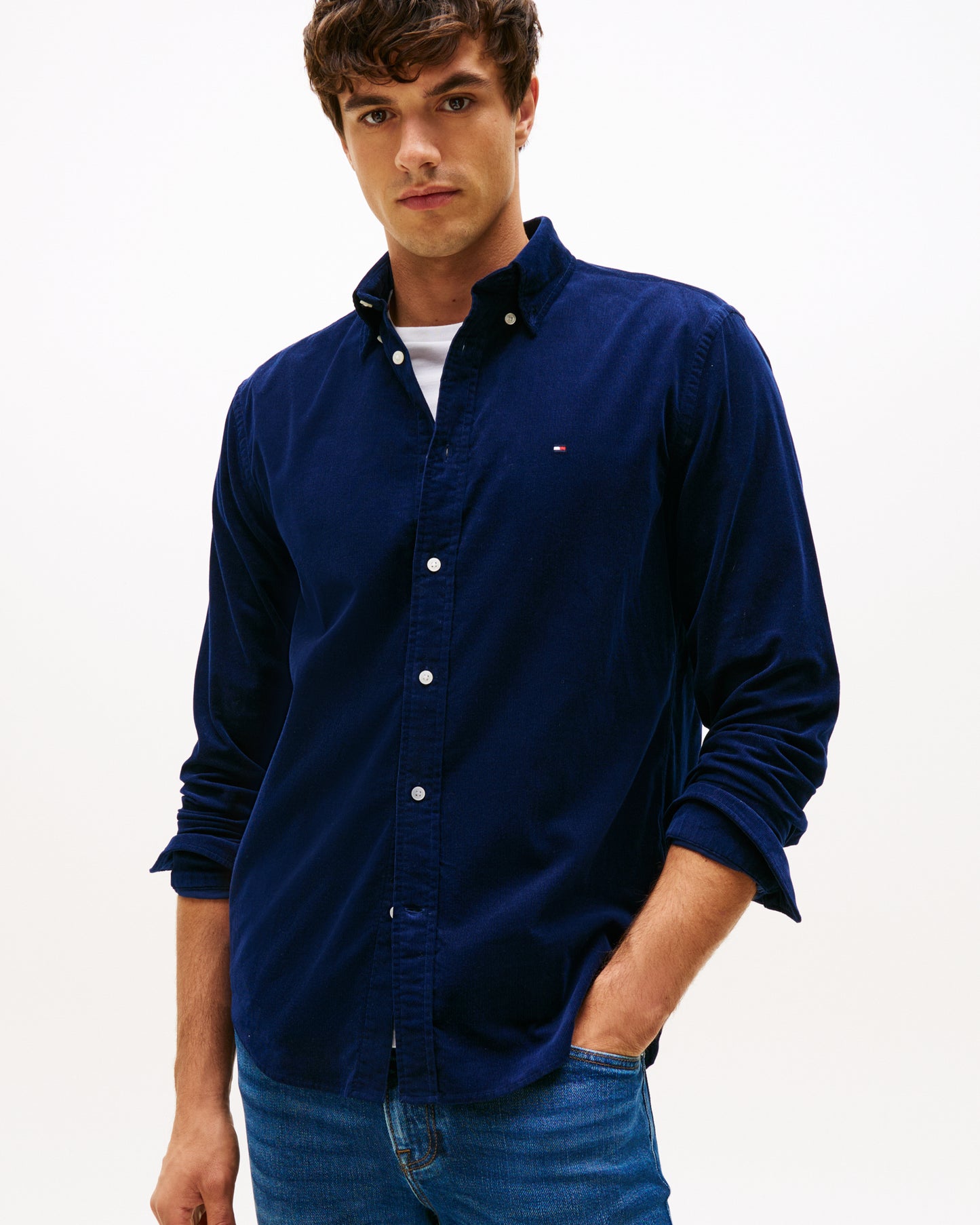 Tommy Hilfiger Solid Corduroy Mens Long Sleeve Shirt - Imperial Navy