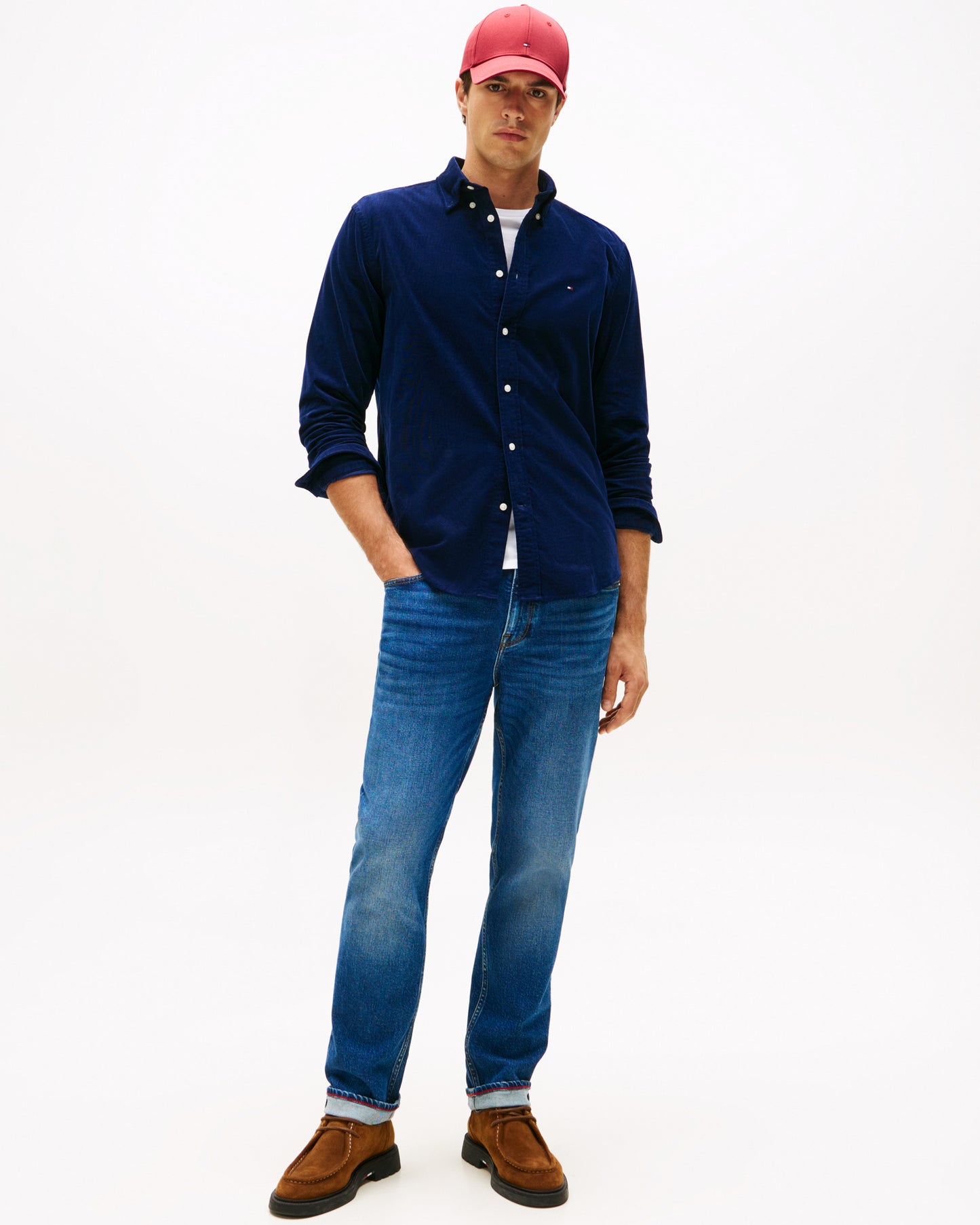 Tommy Hilfiger Solid Corduroy Mens Long Sleeve Shirt - Imperial Navy