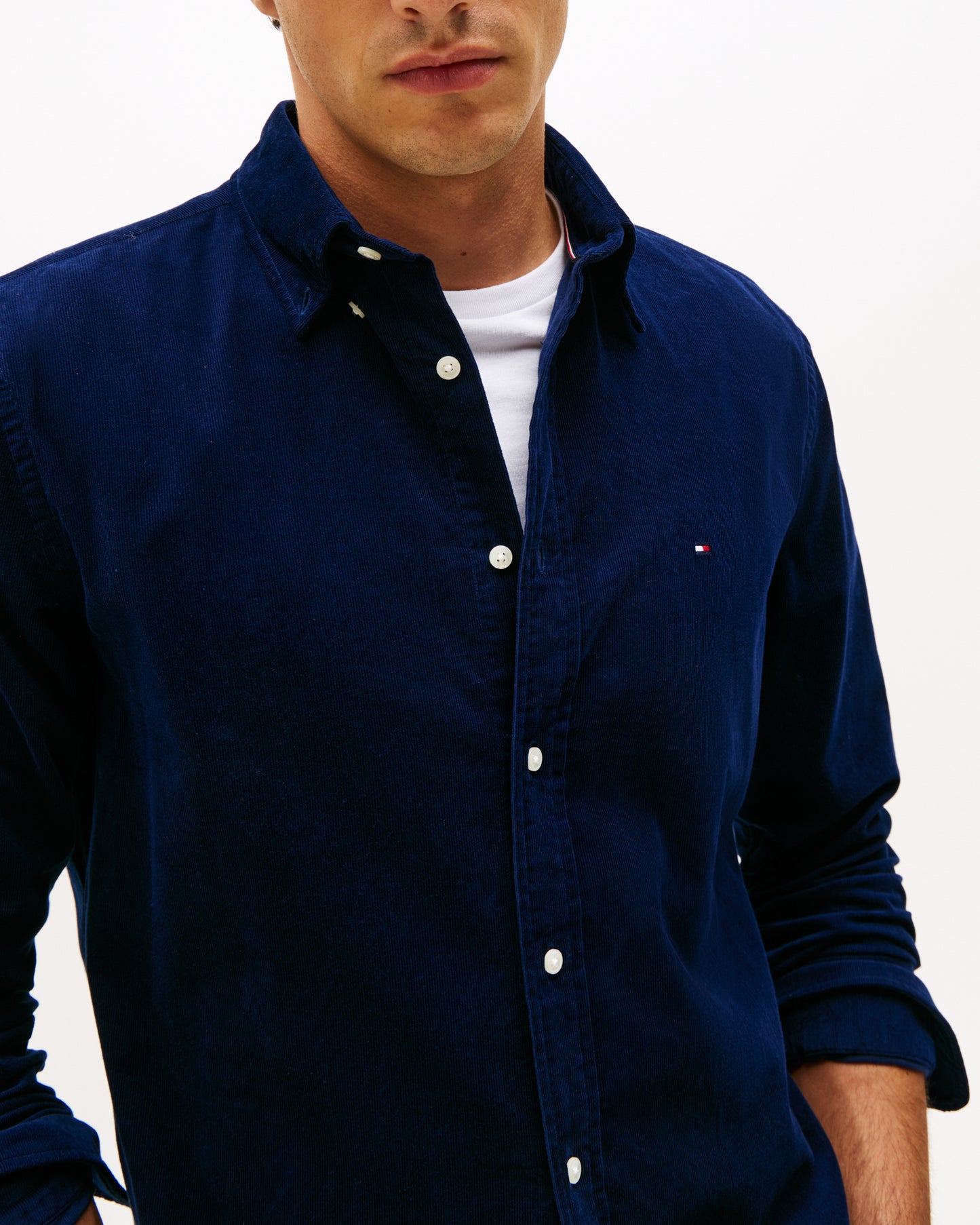 Tommy Hilfiger Solid Corduroy Mens Long Sleeve Shirt - Imperial Navy
