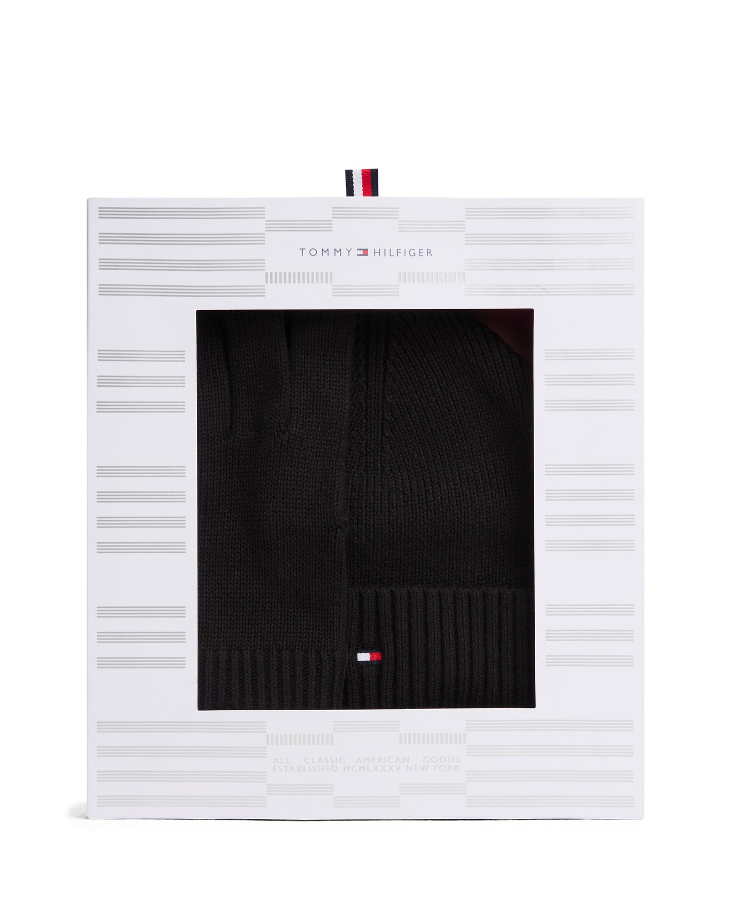 Tommy Hilfiger TH Flag Mens Beanie & Glove Gift Set - Black