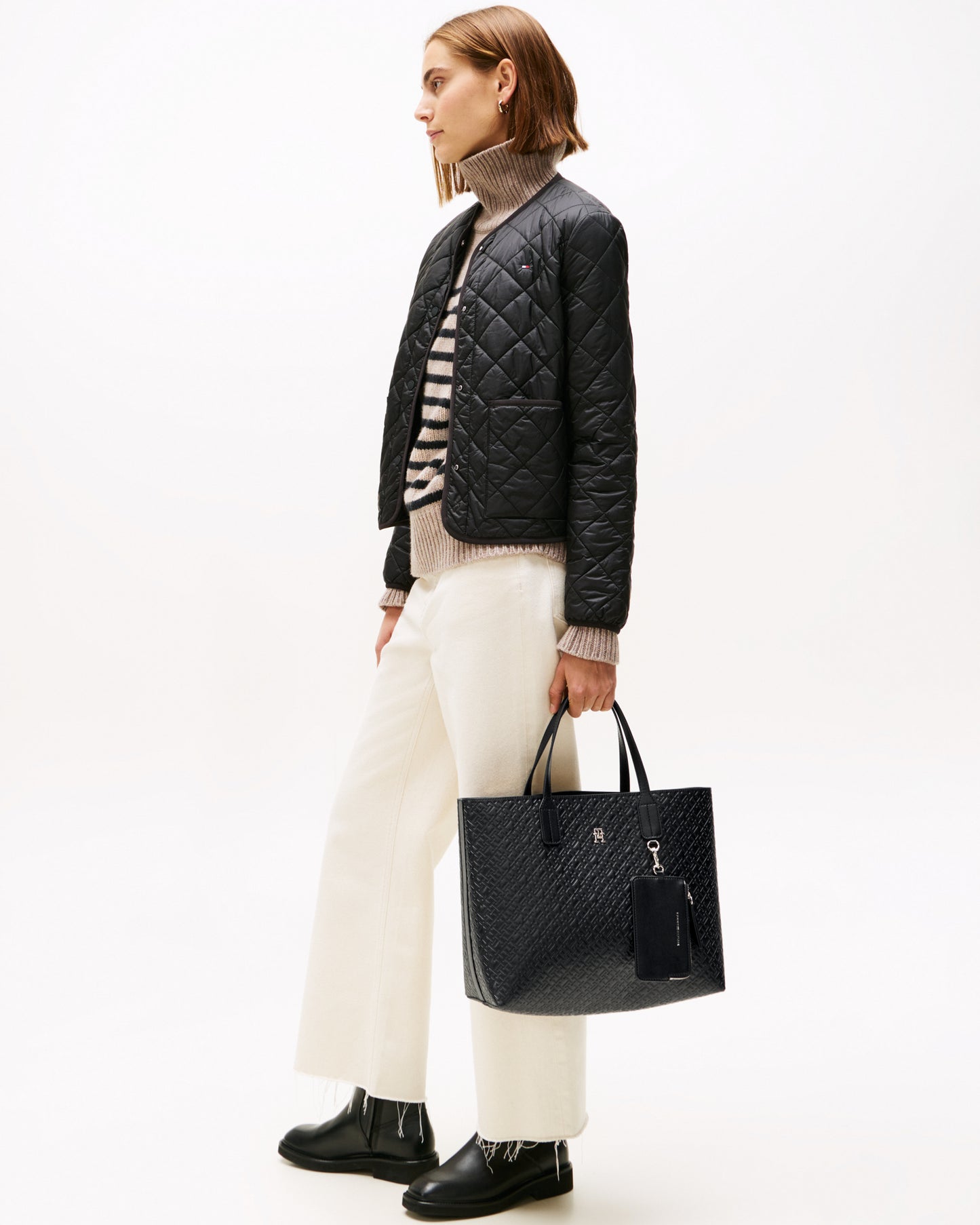 Tommy Hilfiger TH Icon Mono Womens Satchel Handbag - Black