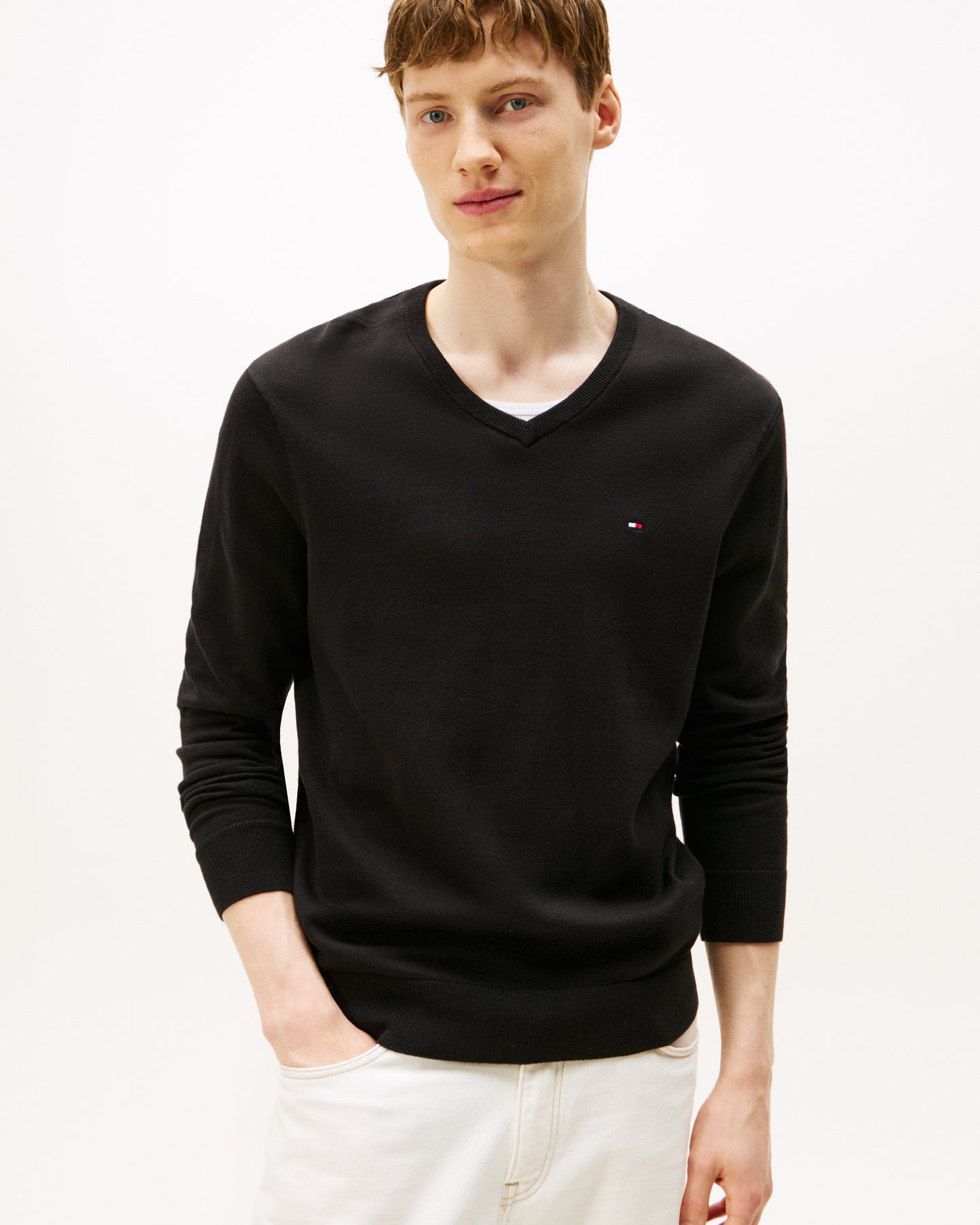 Tommy Hilfiger Essential Cotton Mens V-Neck Jumper - Black