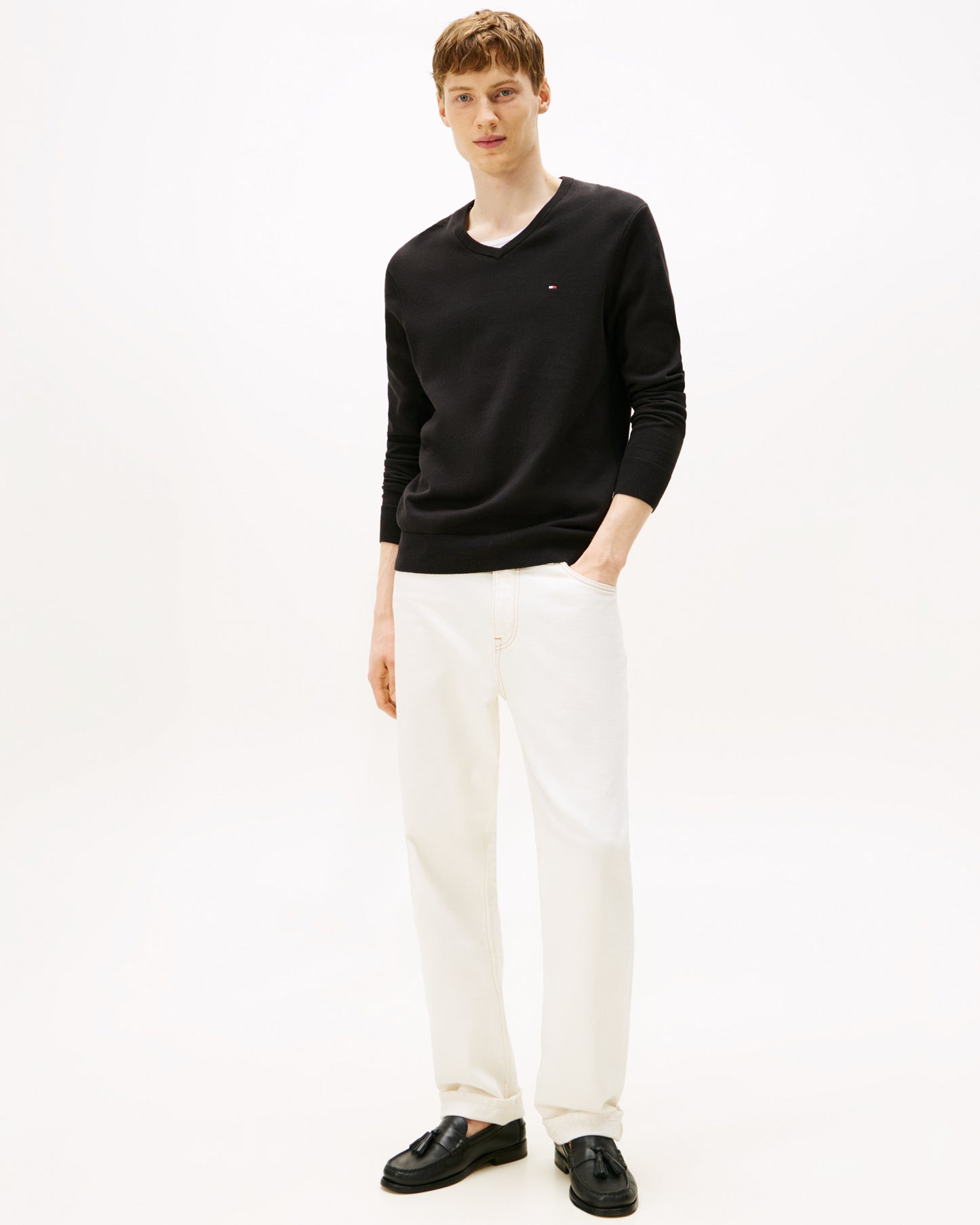 Tommy Hilfiger Essential Cotton Mens V-Neck Jumper - Black