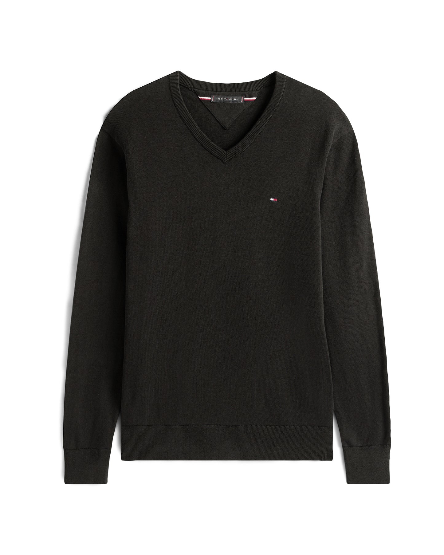 Tommy Hilfiger Essential Cotton Mens V-Neck Jumper - Black
