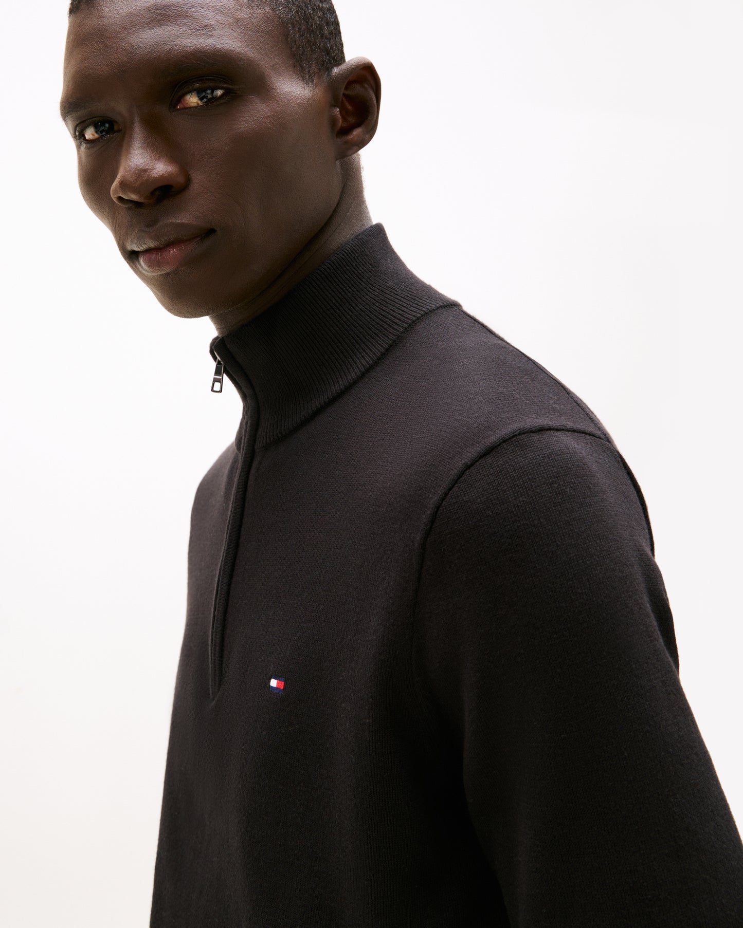 Tommy Hilfiger Essential Cotton 1/4 Zip Mock Mens Sweatshirt - Black