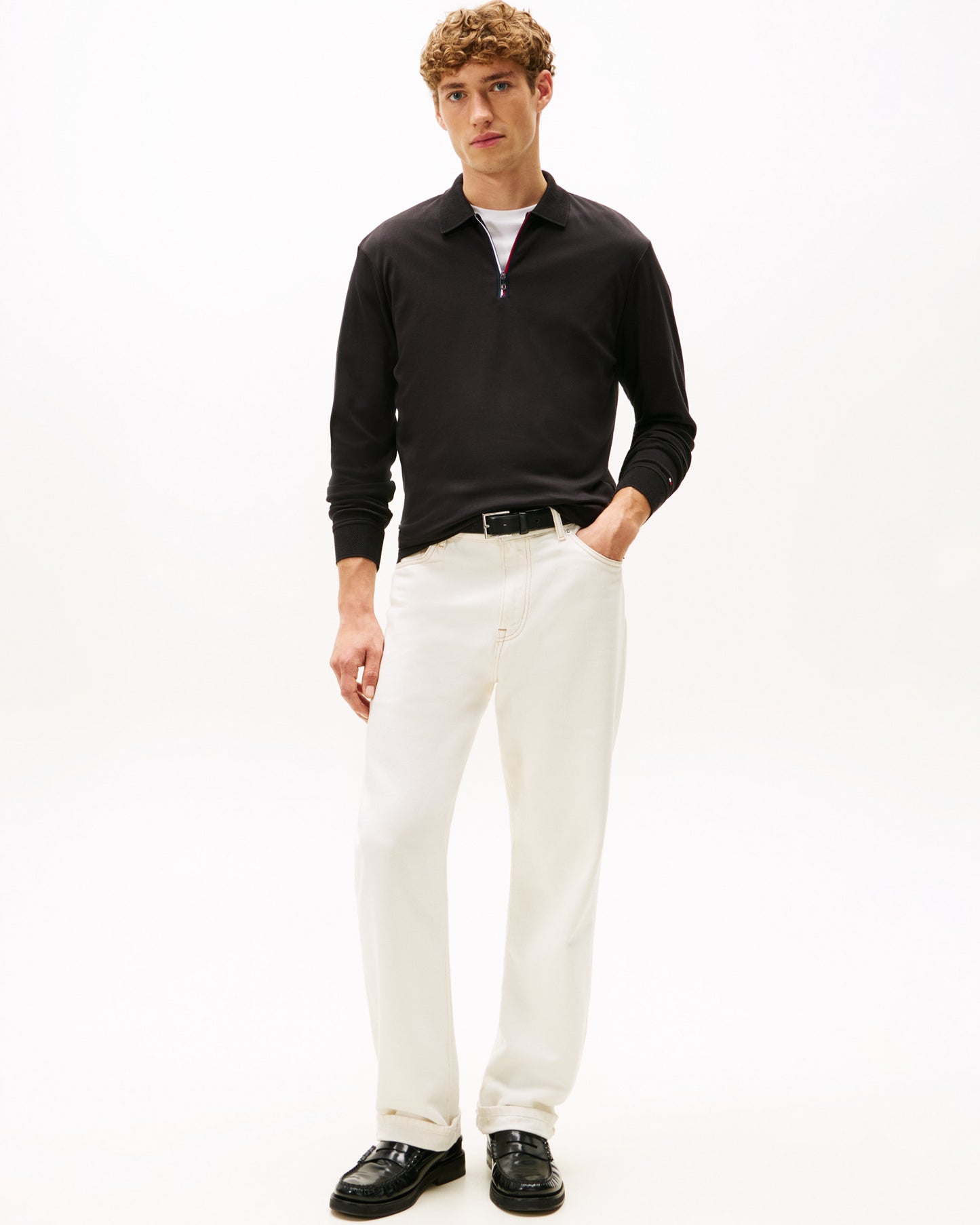Tommy Hilfiger Interlock Mens Long Sleeve Zip Polo - Black