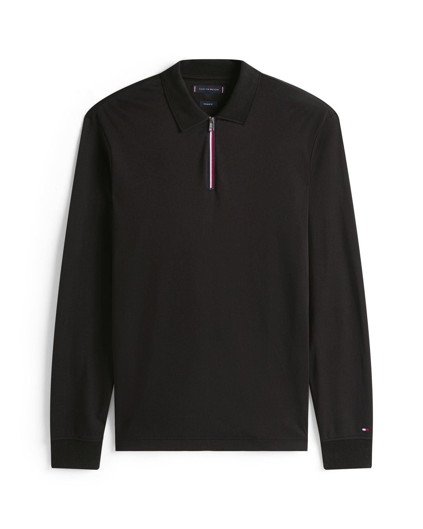 Tommy Hilfiger Interlock Mens Long Sleeve Zip Polo - Black
