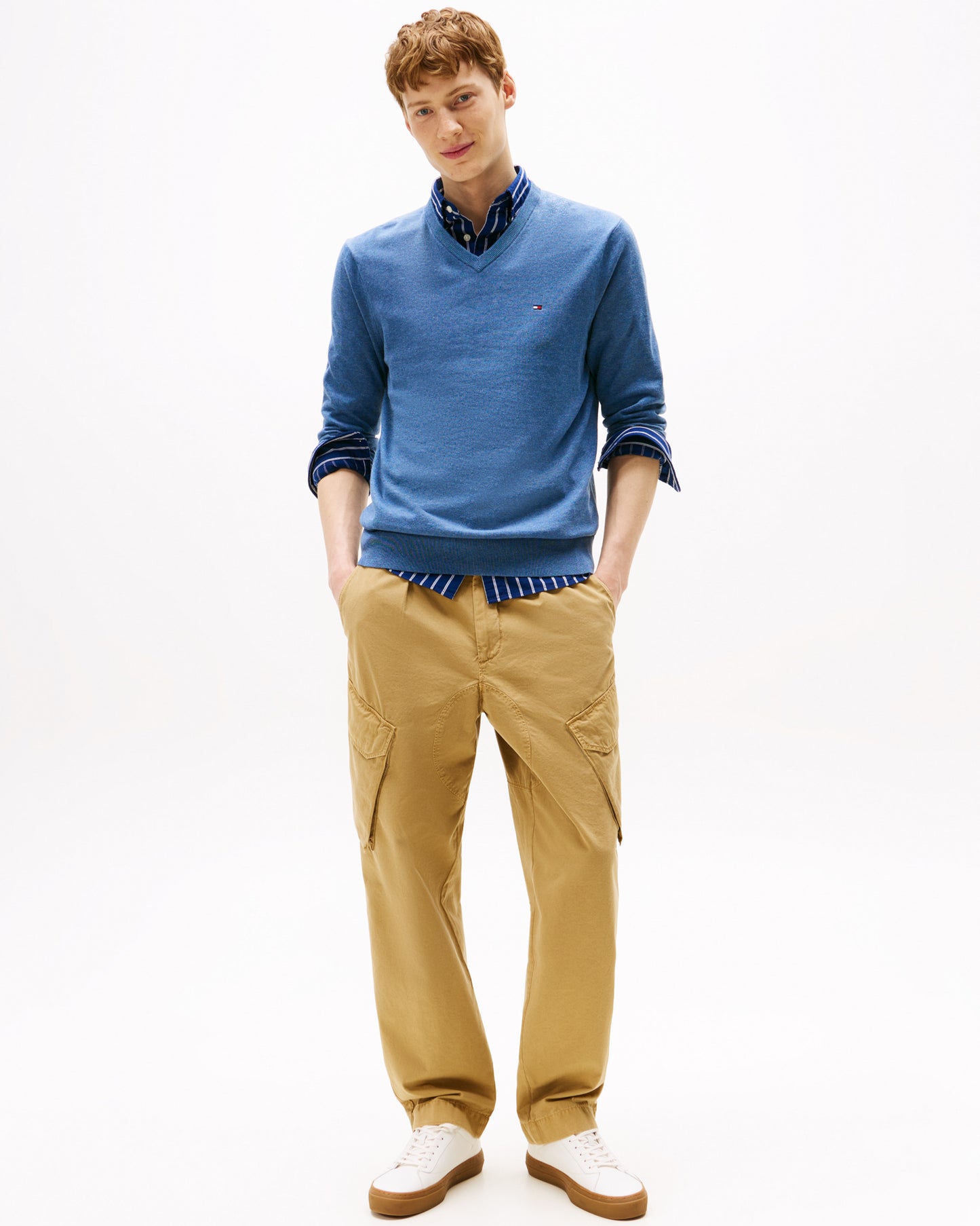 Tommy Hilfiger Essential Cotton Mens V-Neck Jumper - Petrol Blue Heather