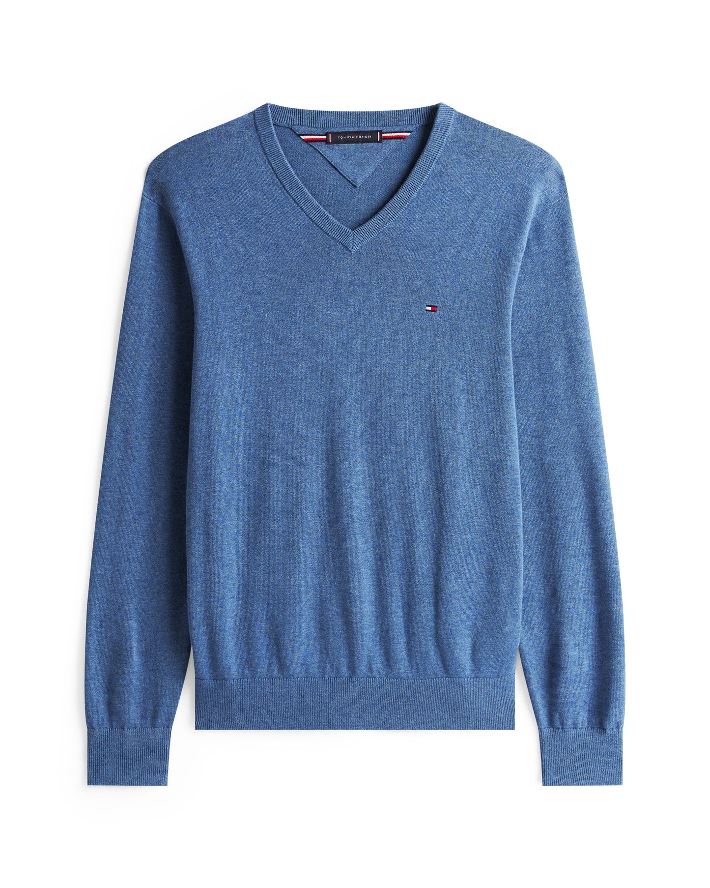 Tommy Hilfiger Essential Cotton Mens V-Neck Jumper - Petrol Blue Heather