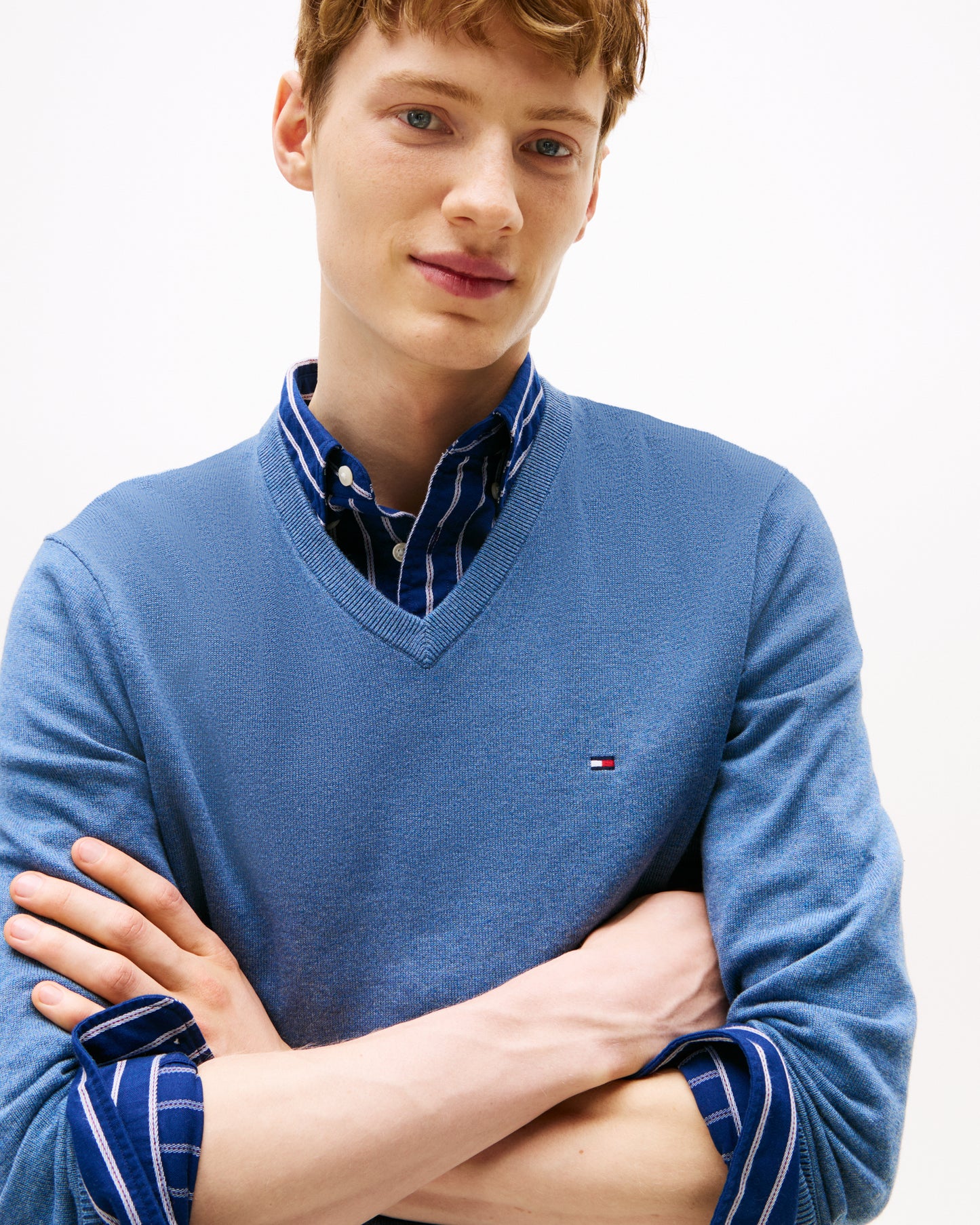 Tommy Hilfiger Essential Cotton Mens V-Neck Jumper - Petrol Blue Heather