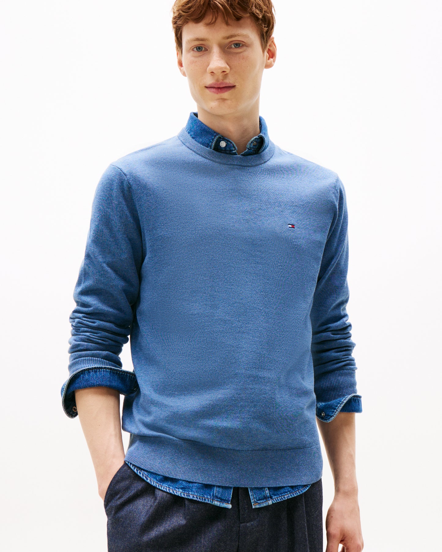 Tommy Hilfiger Essential Cotton Crew Neck Mens Sweatshirt - Petrol Blue Heather