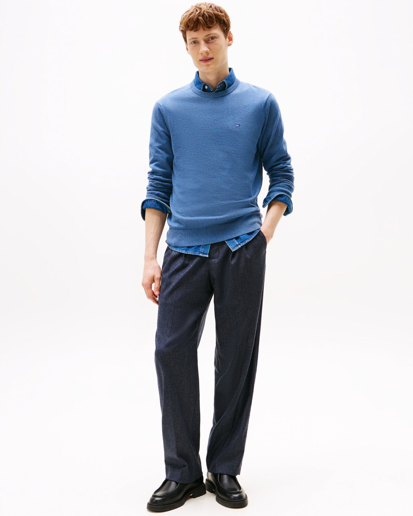 Tommy Hilfiger Essential Cotton Crew Neck Mens Sweatshirt - Petrol Blue Heather