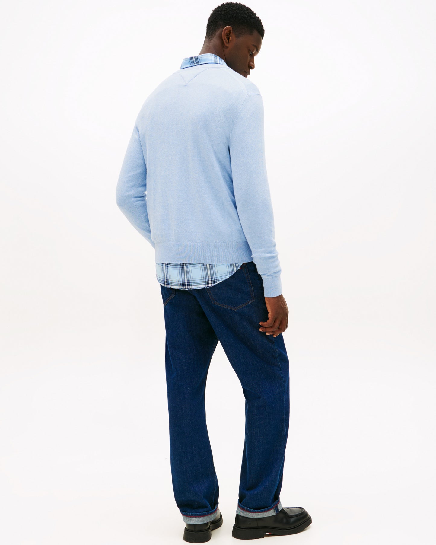 Tommy Hilfiger Pima Organic Cotton Mens Cashmere V-Neck Jumper - Vessel Blue Heather