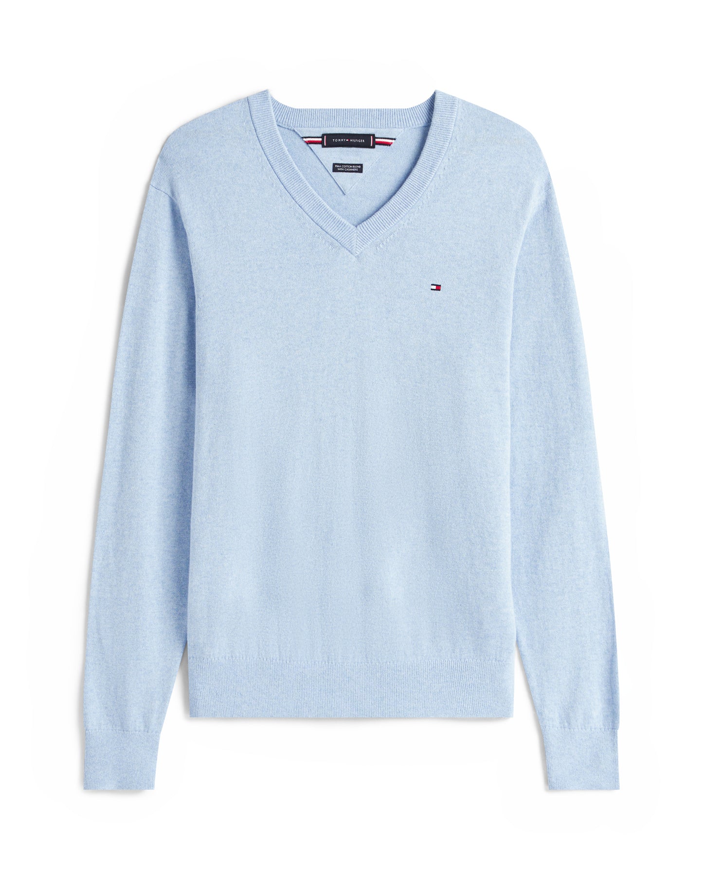 Tommy Hilfiger Pima Organic Cotton Mens Cashmere V-Neck Jumper - Vessel Blue Heather
