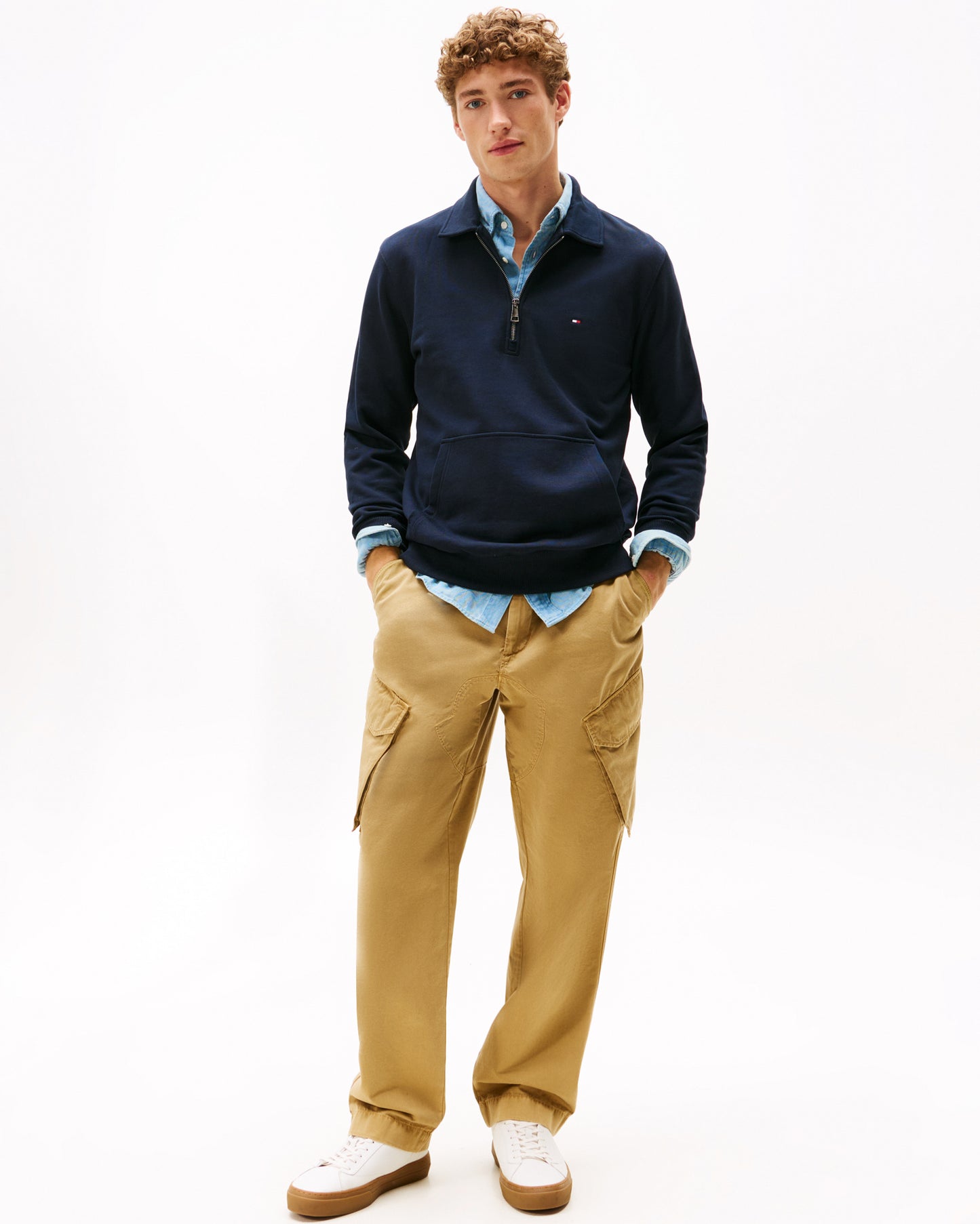 Tommy Hilfiger Essential Terry Long Sleeve Mens Zip Polo - Desert Sky