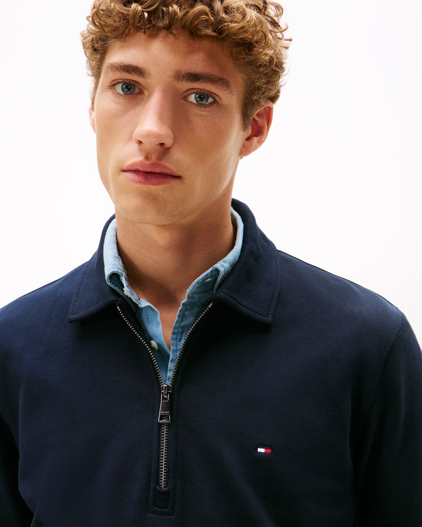 Tommy Hilfiger Essential Terry Long Sleeve Mens Zip Polo - Desert Sky