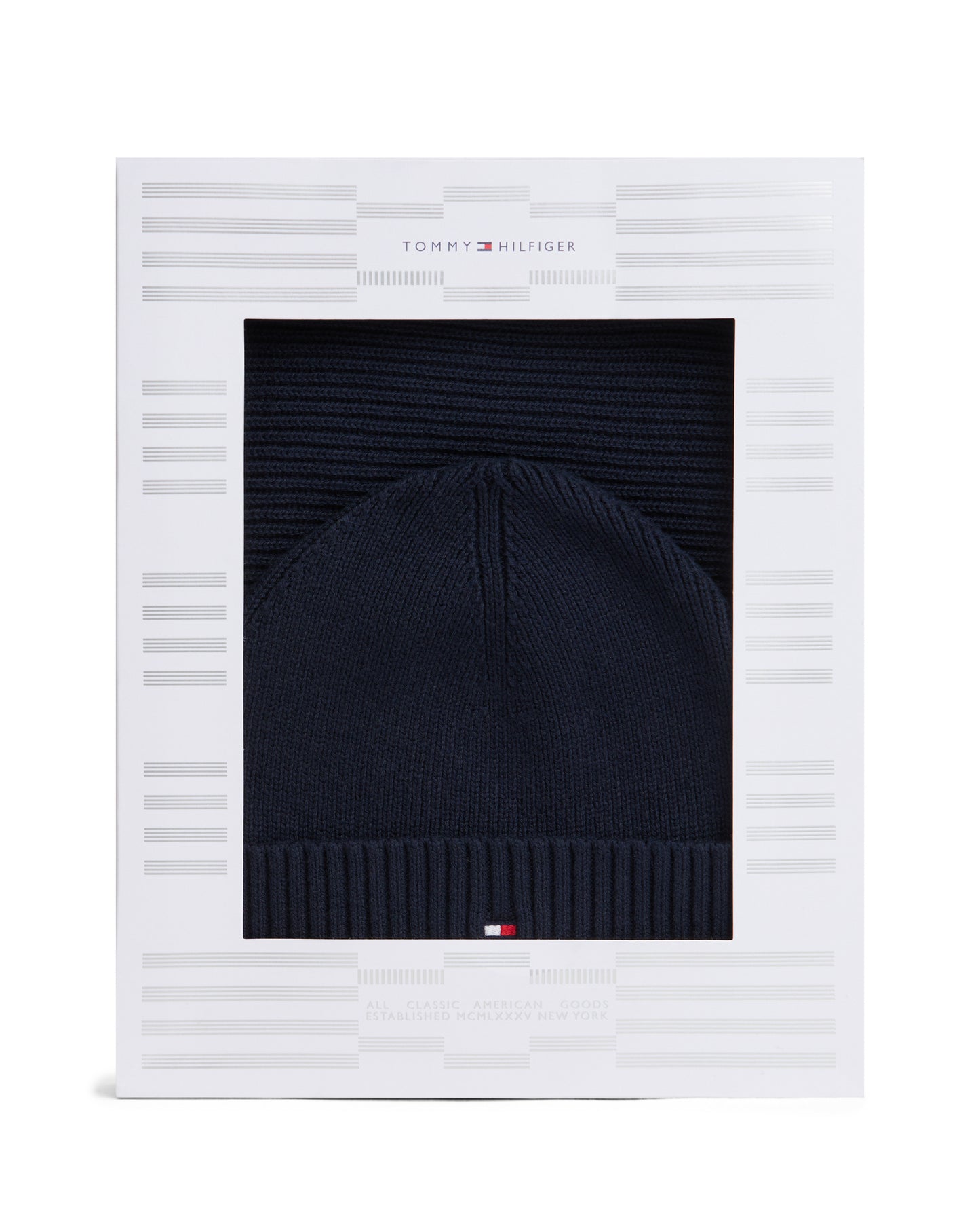 Tommy Hilfiger TH Flag Mens Beanie & Scarf Gift Set - Space Blue