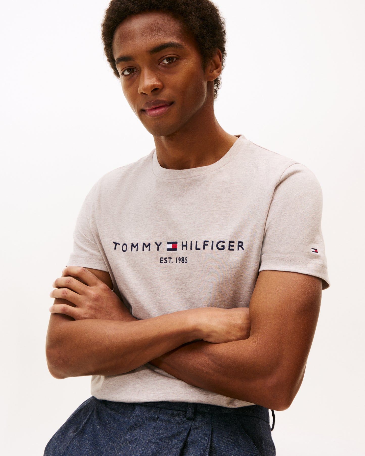 Tommy Hilfiger Tommy Logo Basic Mens T-Shirt - Heathered Pebble
