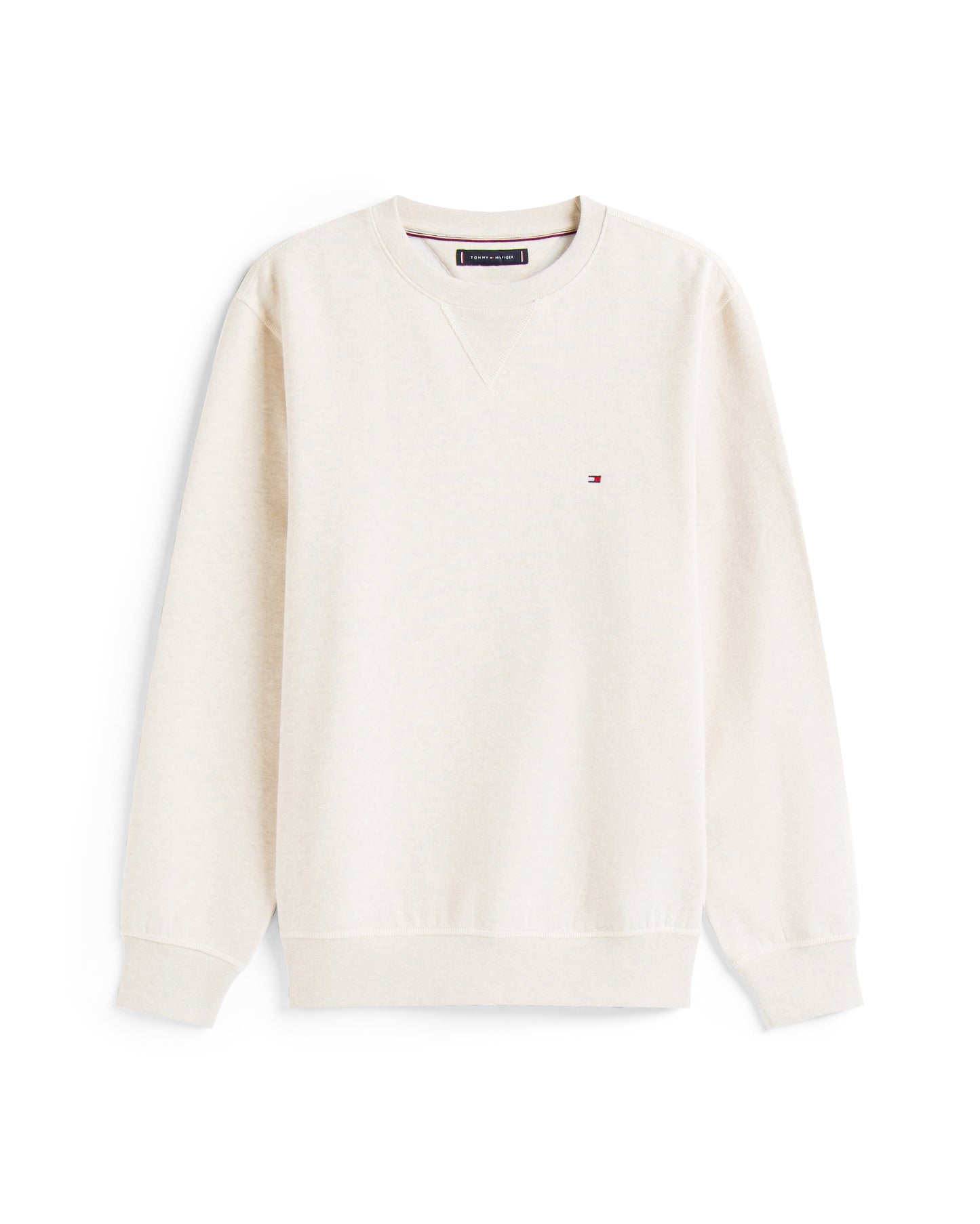 Tommy Hilfiger Essential Flag Embroidery Mens Fleece Crew Sweatshirt - Heathered Oatmilk