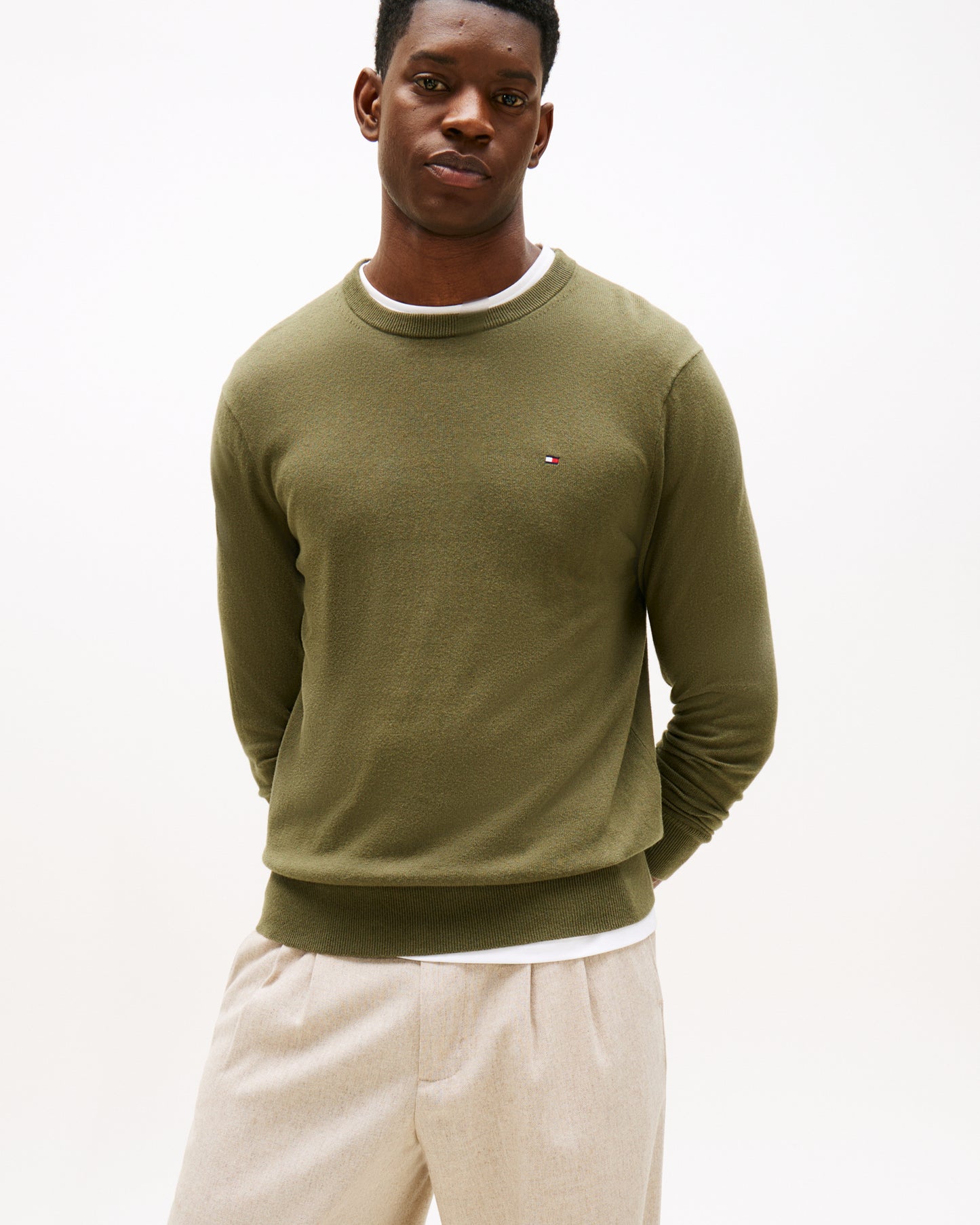 Tommy Hilfiger Organic Cotton Cashmere Mens Crew Sweater - Huntsman Green