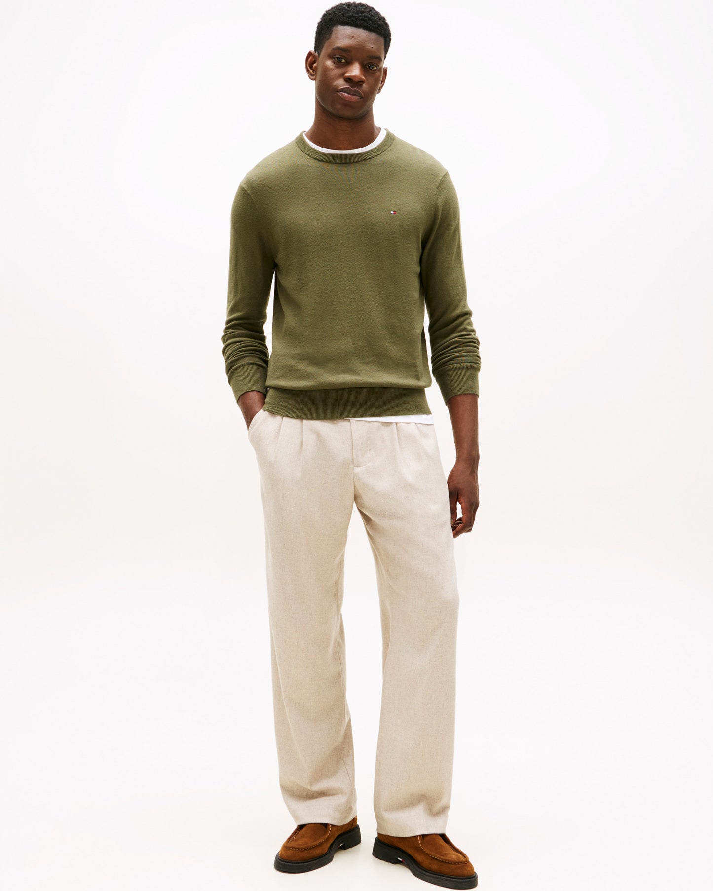 Tommy Hilfiger Organic Cotton Cashmere Mens Crew Sweater - Huntsman Green