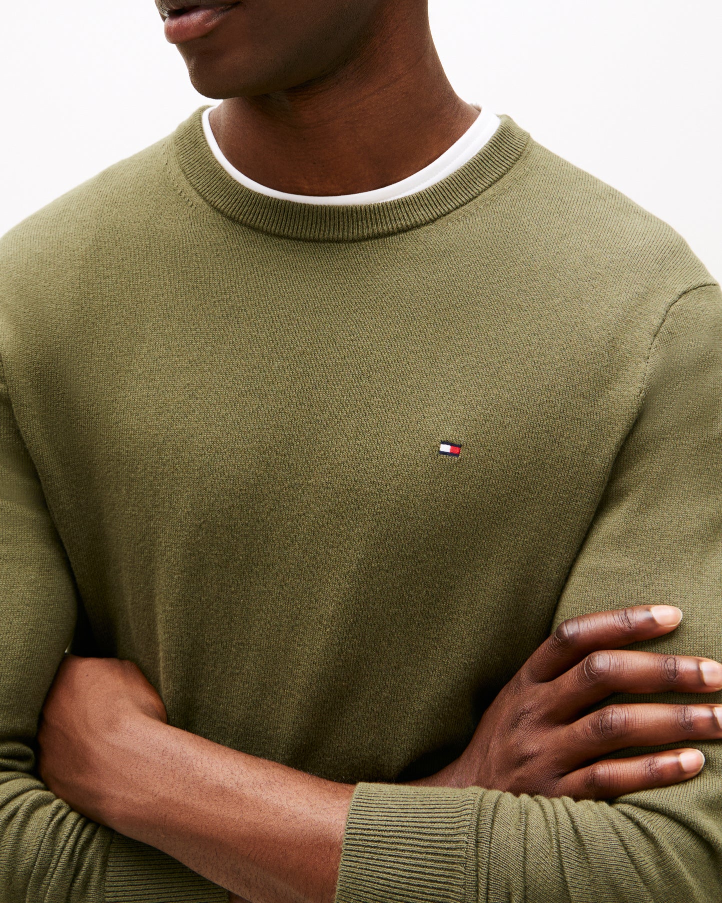 Tommy Hilfiger Organic Cotton Cashmere Mens Crew Sweater - Huntsman Green