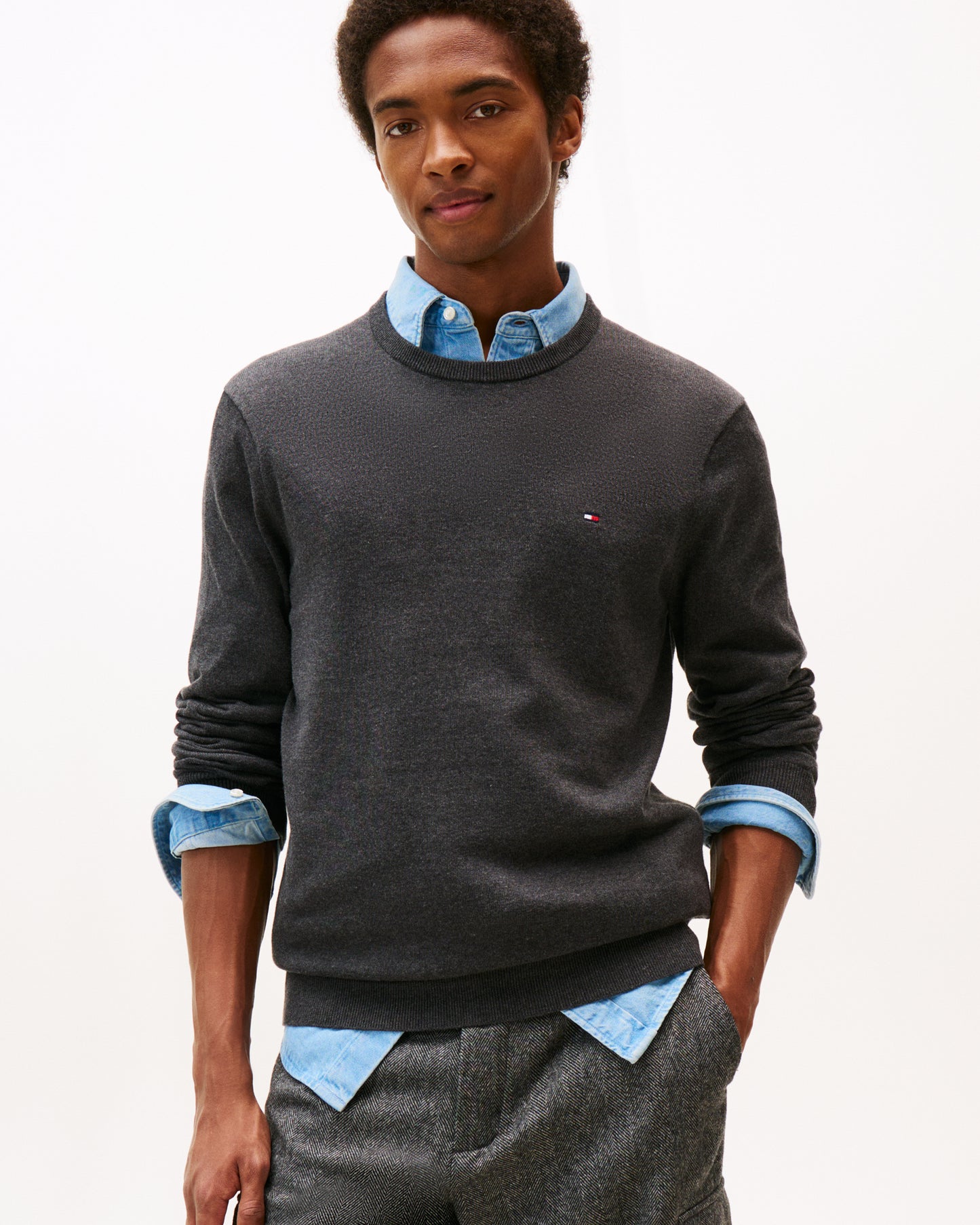 Tommy Hilfiger Essential Cotton Crew Neck Mens Sweatshirt - Dark Grey Heather