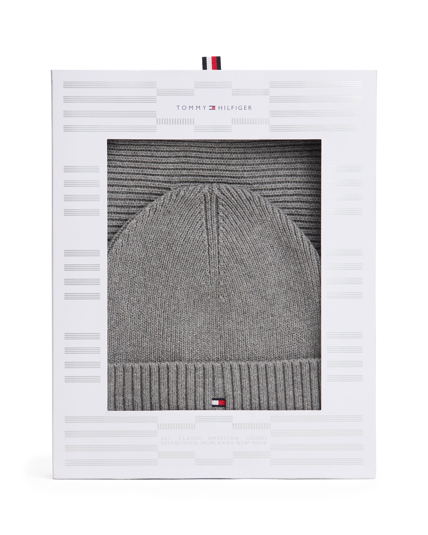 Tommy Hilfiger TH Flag Mens Beanie & Scarf Gift Set - Mid Grey Heather