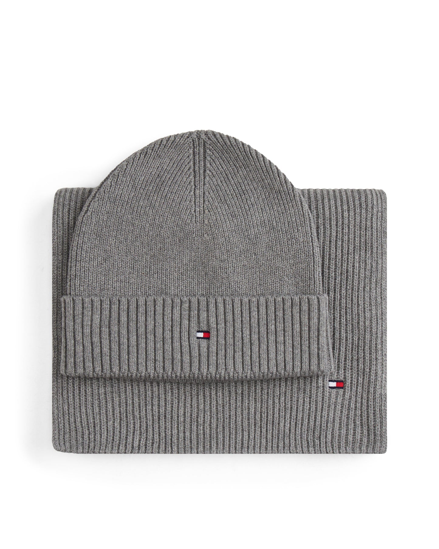 Tommy Hilfiger TH Flag Mens Beanie & Scarf Gift Set - Mid Grey Heather